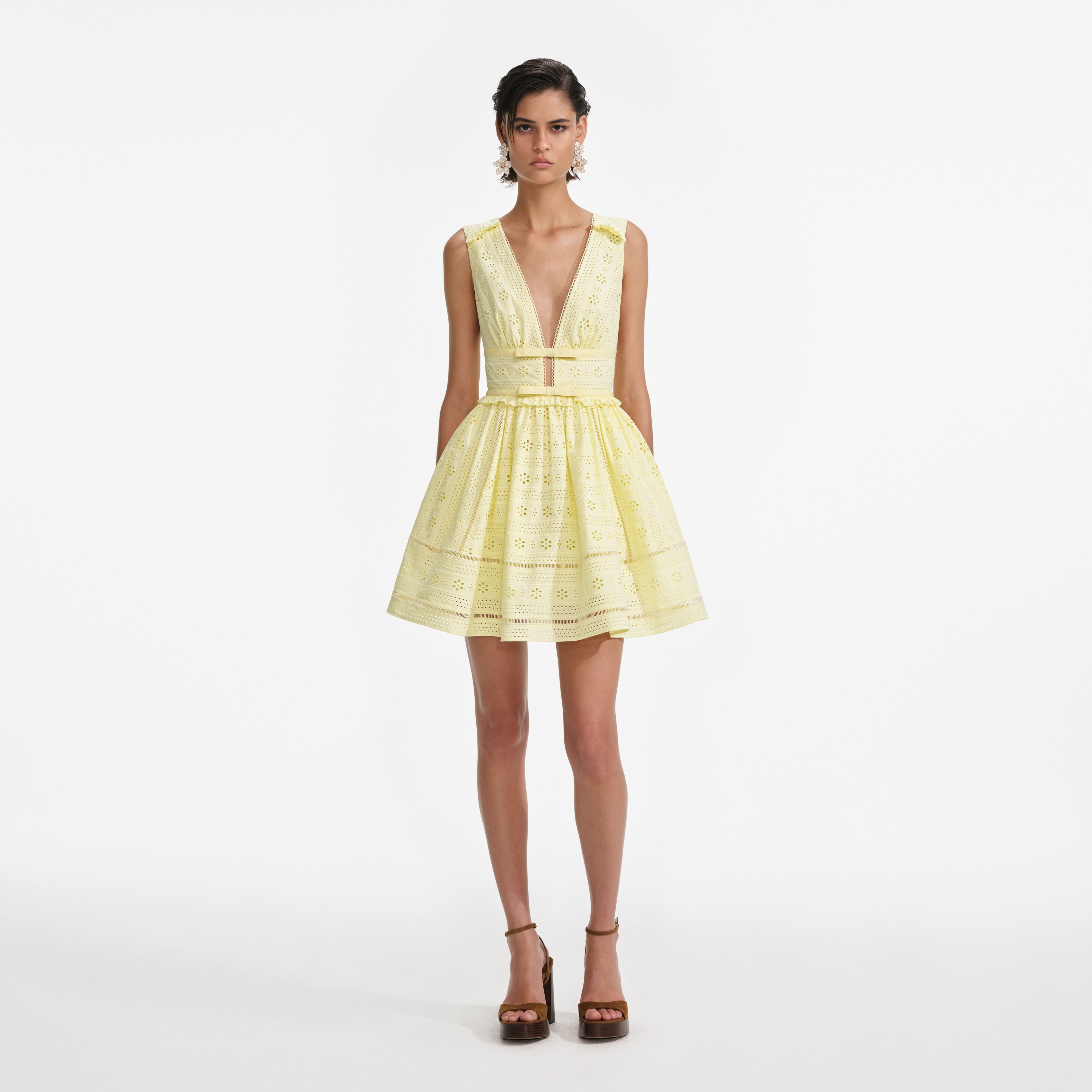 self-portrait - Yellow Cotton Broderie Mini Dress - US 4 self-portrait - Yellow Cotton Broderie Mini Dress - US 4