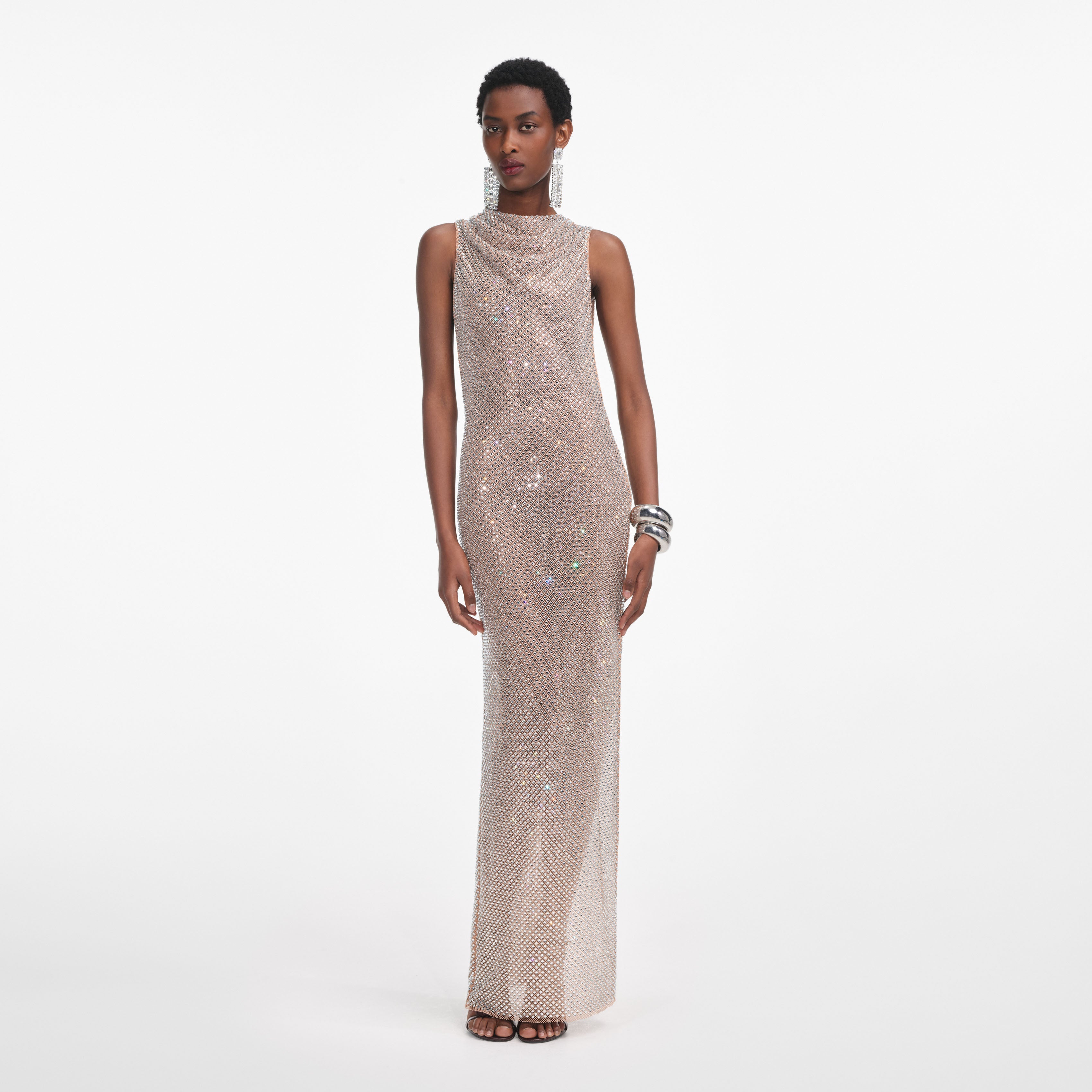Silver Rhinestone Drape Maxi Dress Silver Rhinestone Drape Maxi Dress