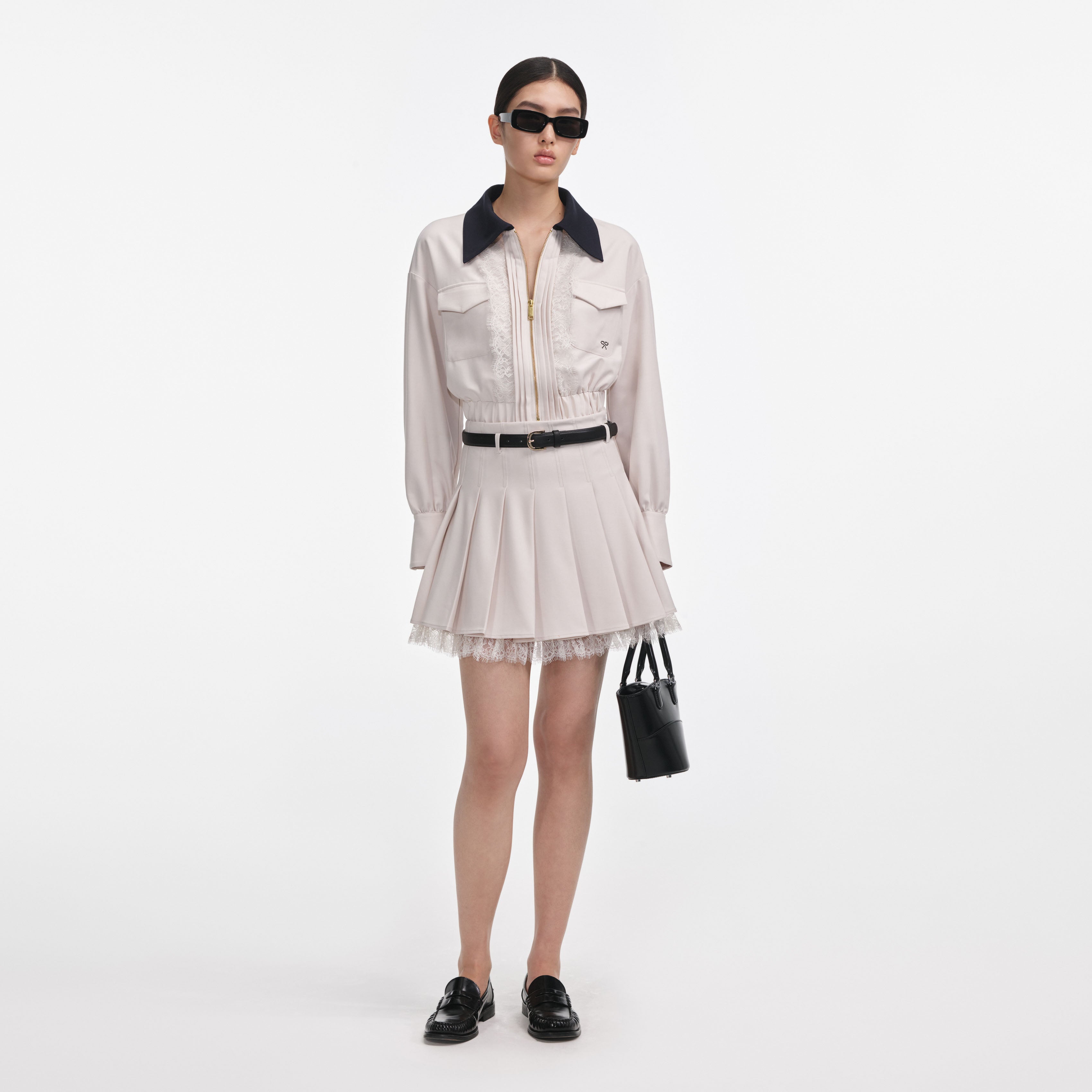 mini pleated skirt dress Mini pleated dress Black / Gray For Women