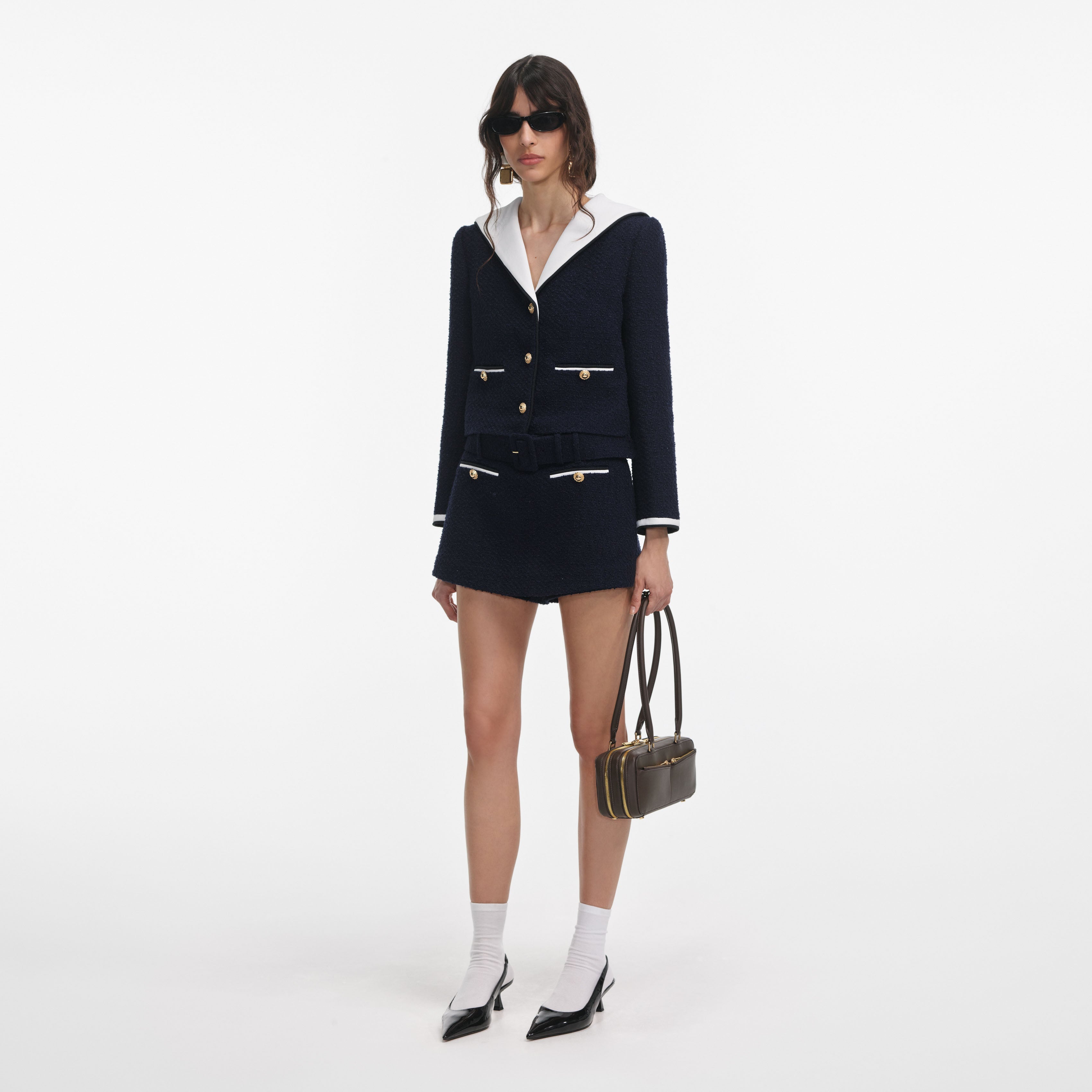 Navy Boucle Contrast Collar Jacket