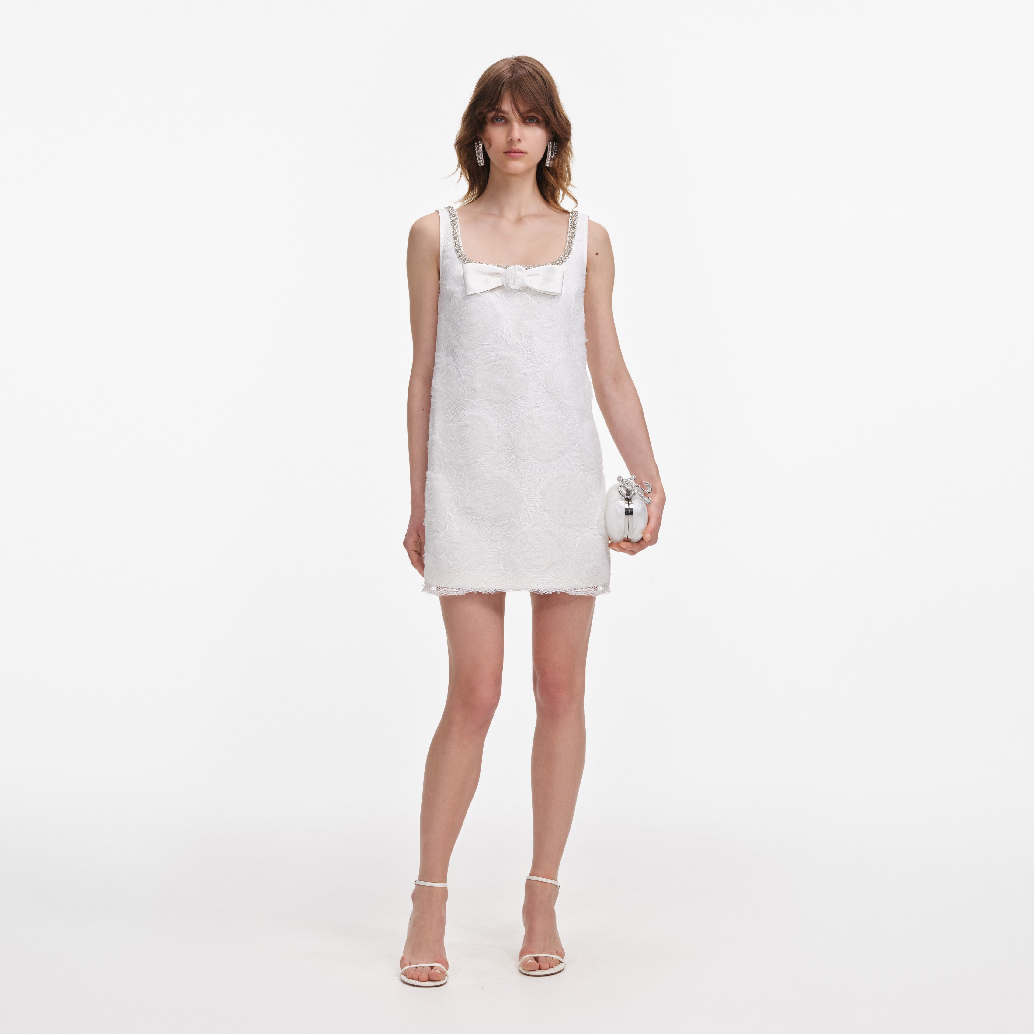self portrait cotton lace mini dress Self-Portrait Lace Contrast Collar Mini Dress