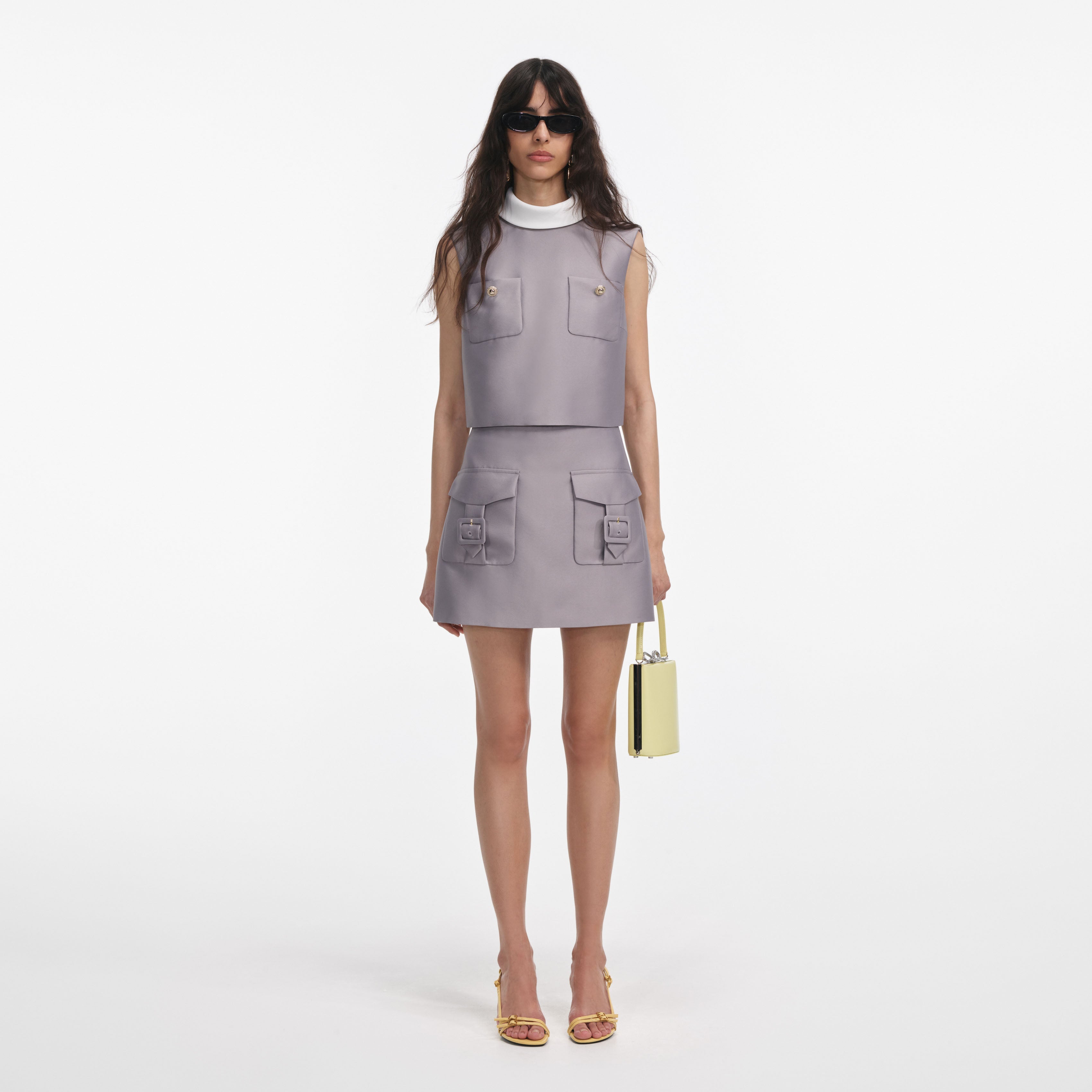 Grey Taffeta Mini Skirt