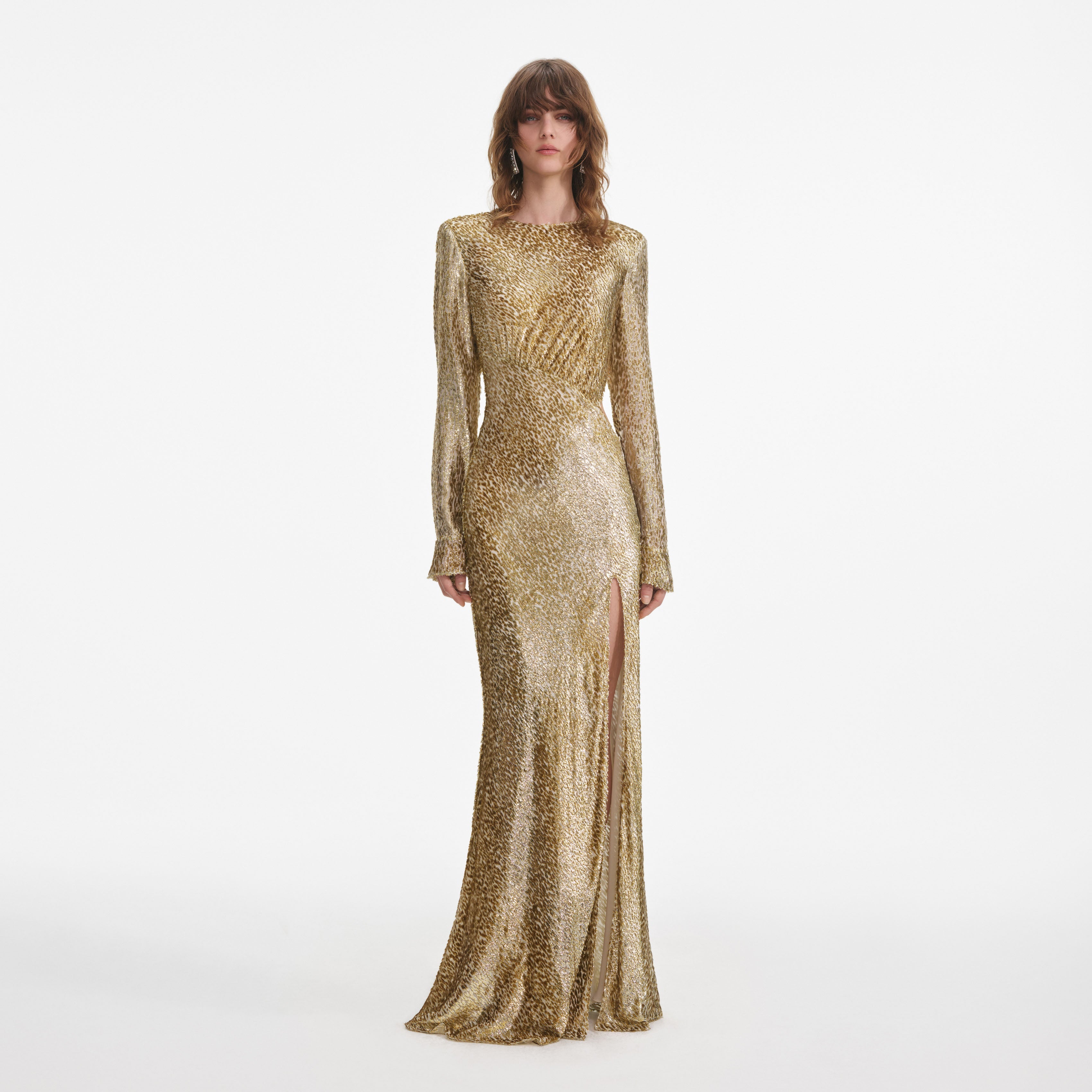 maxi dress with gold Self-Portrait - Long Fil Coupe Dress - Gold