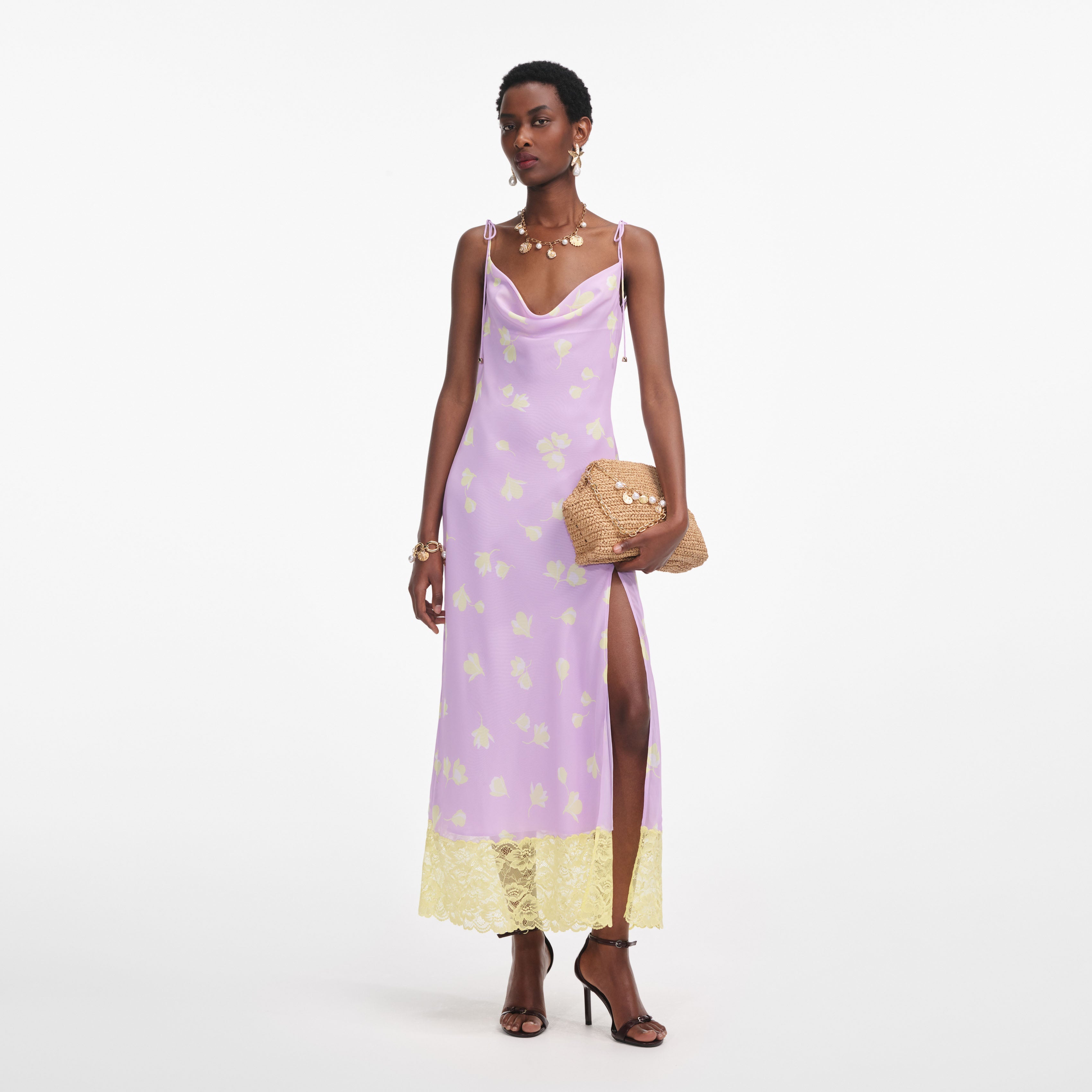 Lilac Floral Chiffon Midi Dress self-portrait-US Lilac Floral Chiffon Midi Dress self-portrait-US
