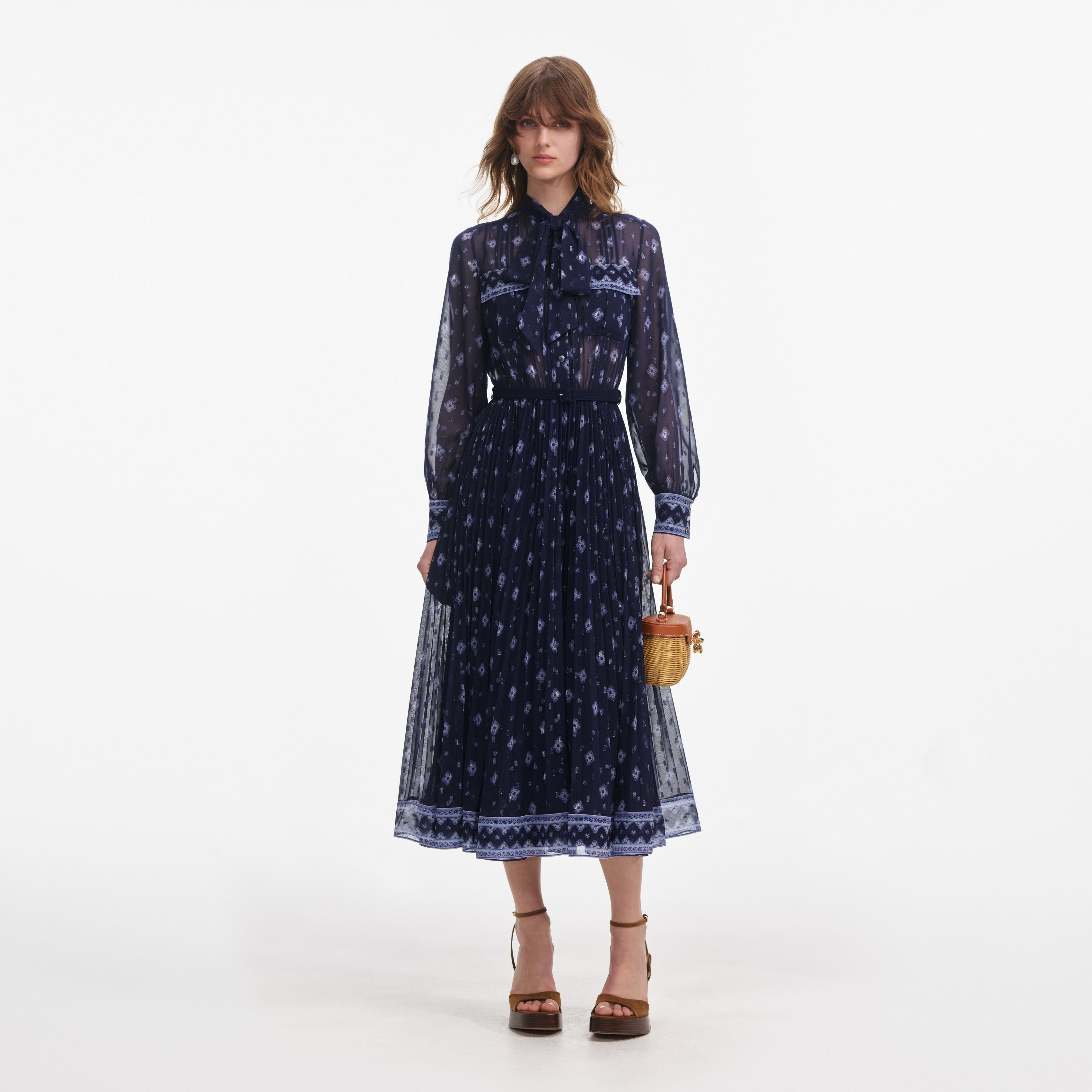 self-portrait - Navy Printed Chiffon Midi Dress - UK 14 self-portrait - Navy Printed Chiffon Midi Dress - UK 14