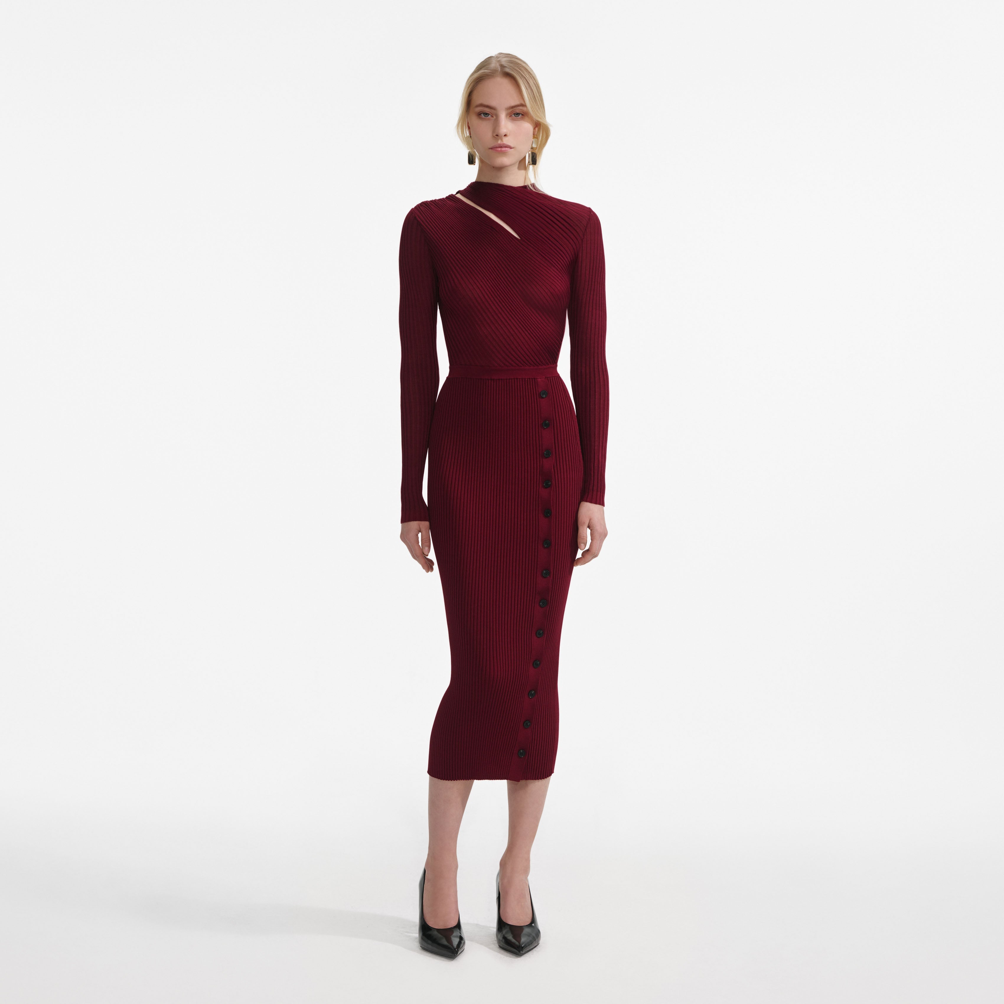 self-portrait Cut-out Midi Dress - Bordeaux self-portrait Cut-out Midi Dress - Bordeaux