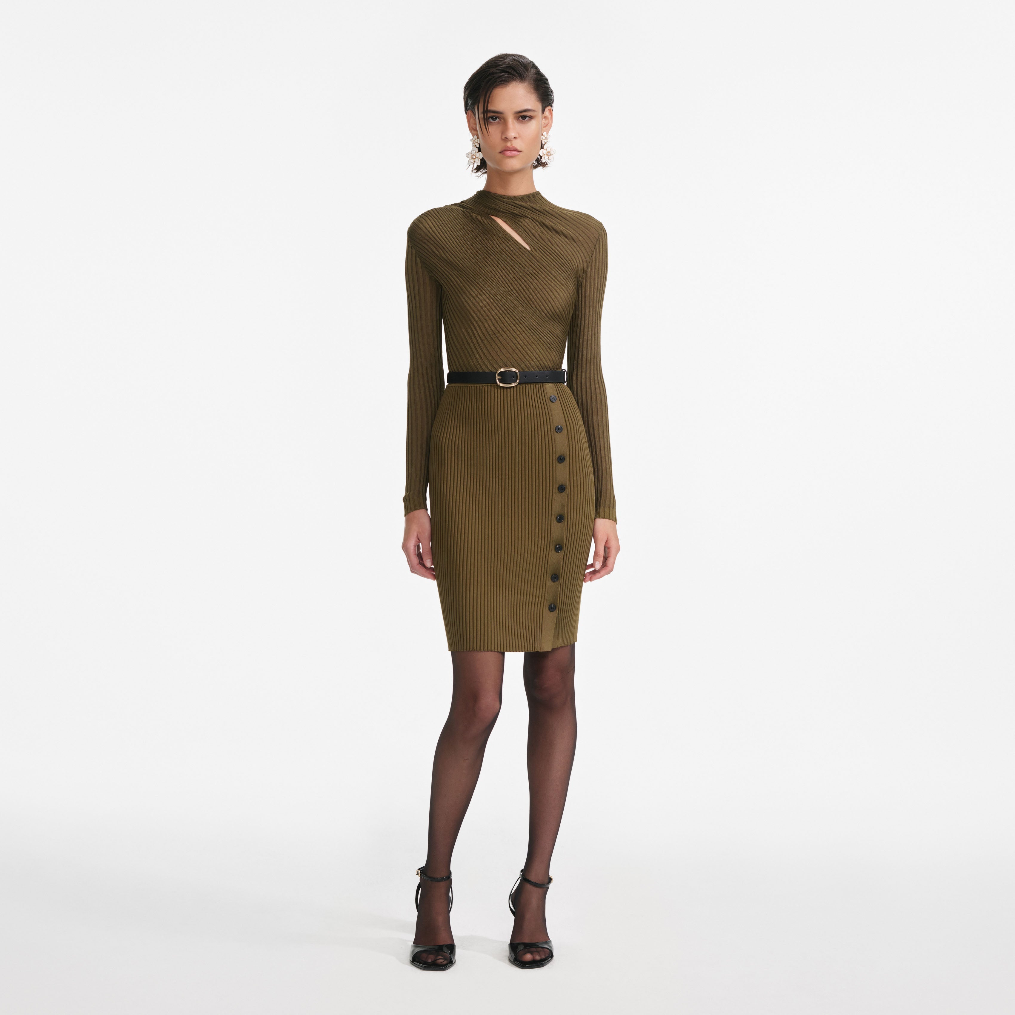self portrait cutout ribbed knit midi dress SELF-PORTRAIT Cut-Out Rib-Knit Midi Dress M