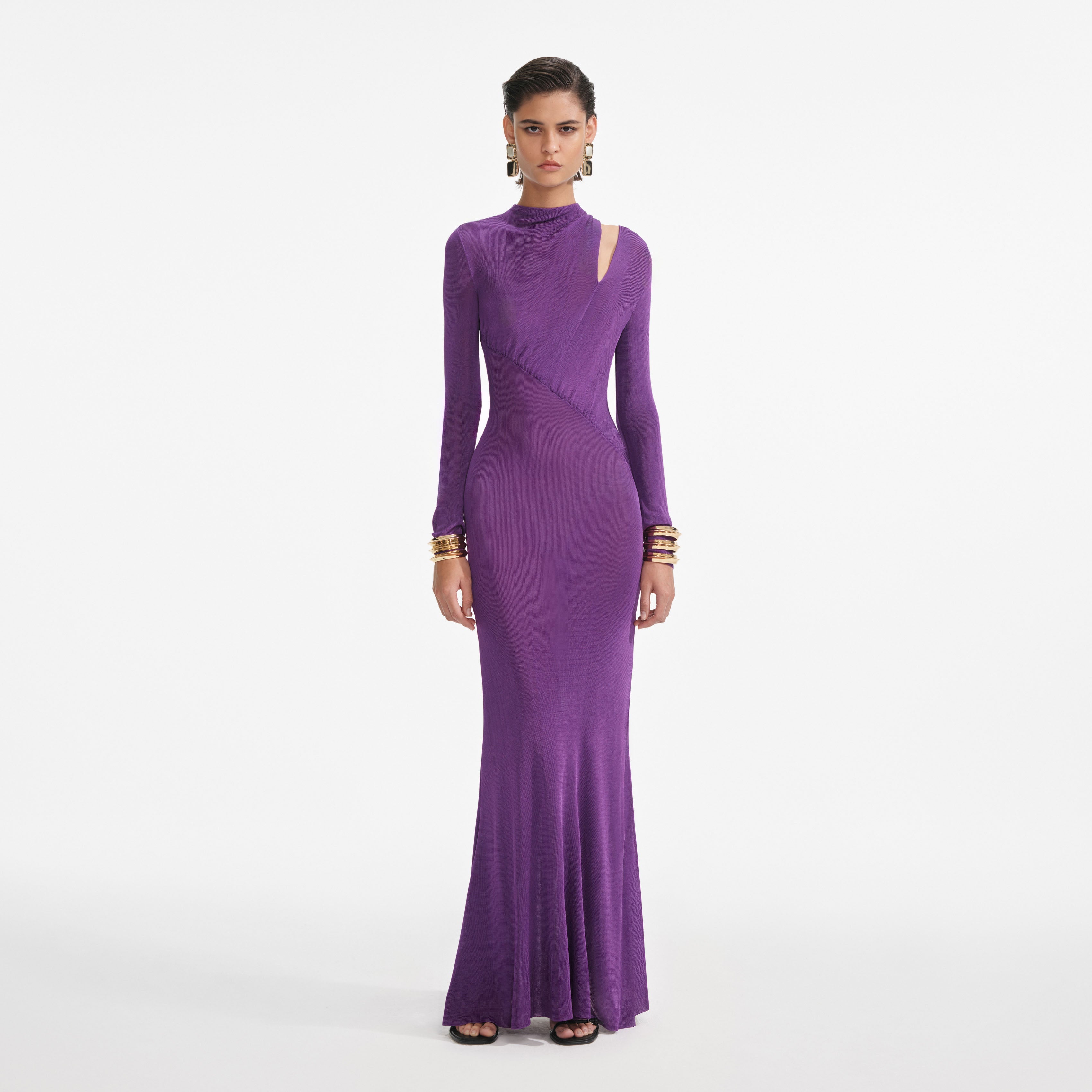 self-portrait - Purple Cut Out Viscose Knit Maxi Dress - S self-portrait - Purple Cut Out Viscose Knit Maxi Dress - S