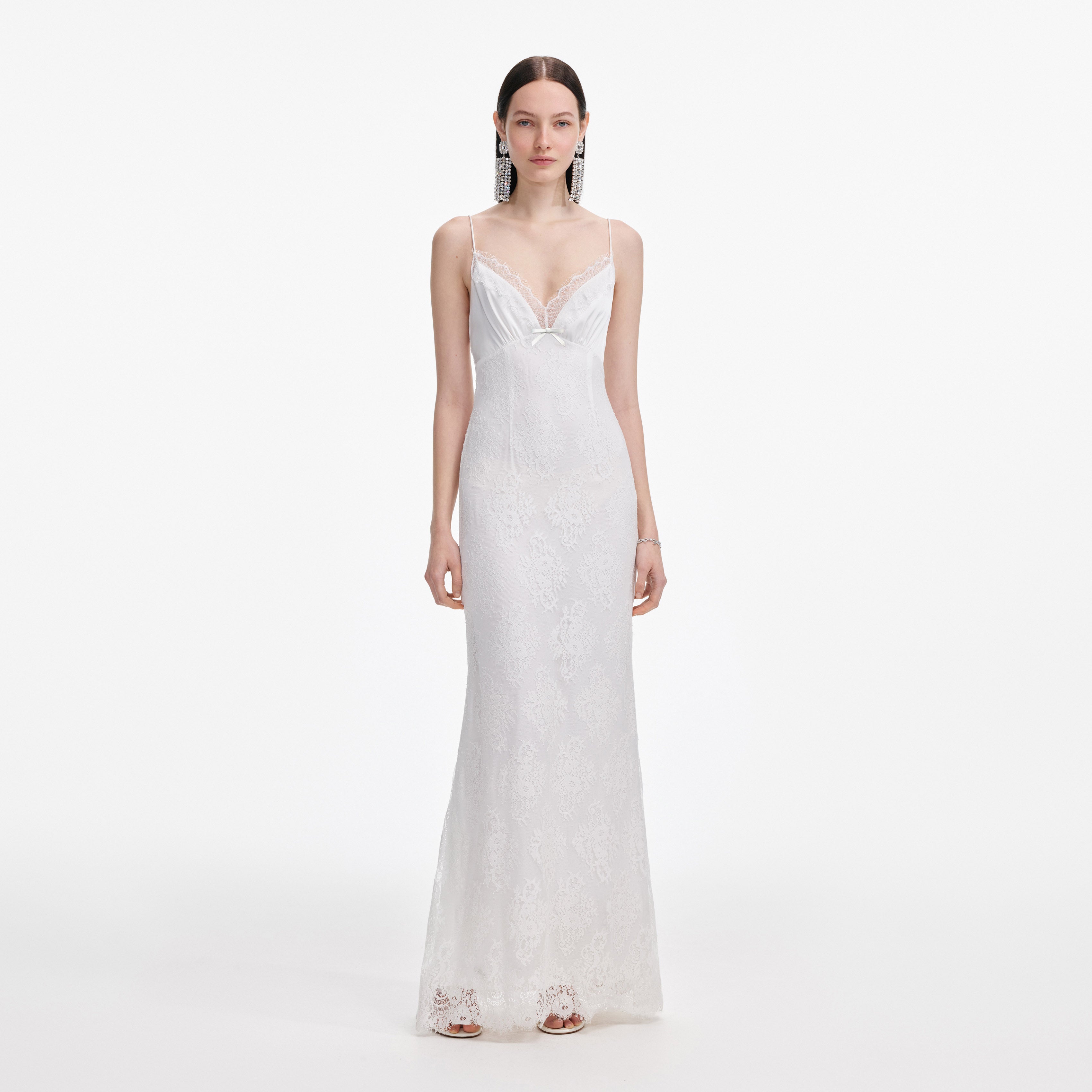 White Strappy Floral Lace Maxi Dress White Strappy Floral Lace Maxi Dress