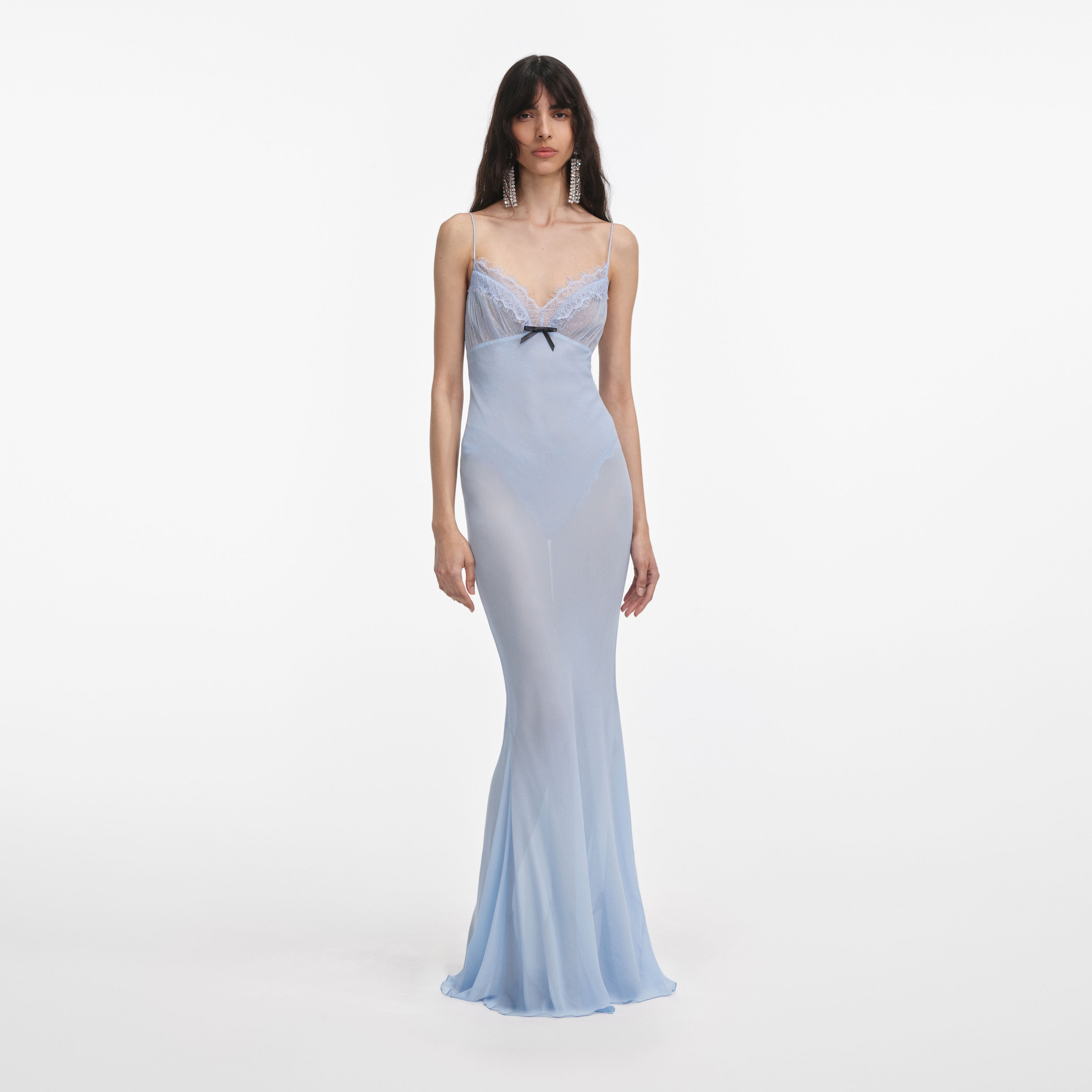 Self-Portrait - Blue Strappy Georgette Maxi Dress - UK 10 Self-Portrait - Blue Strappy Georgette Maxi Dress - UK 10