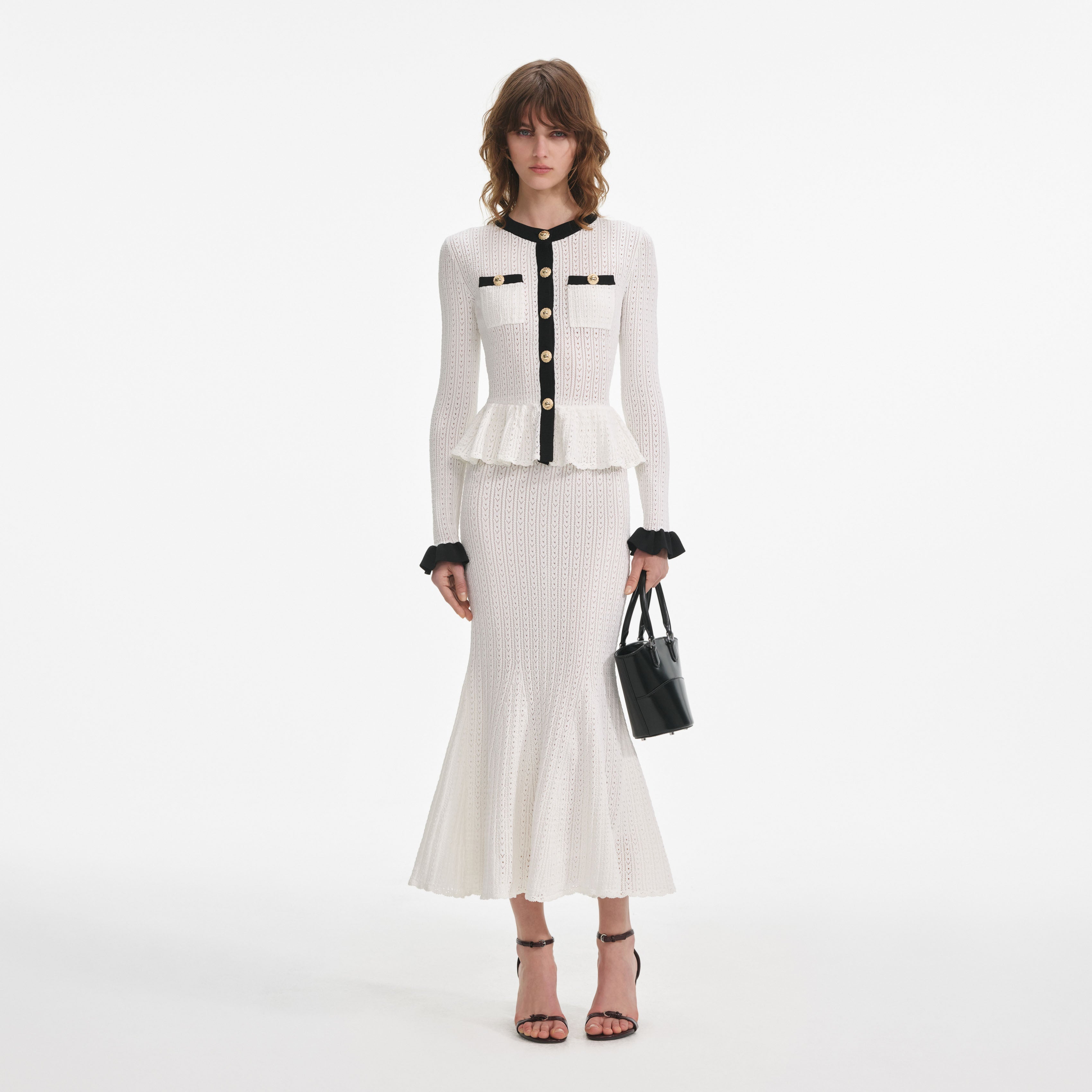 Self-portrait Pointelle Knit Midi Dress - White Self-portrait Pointelle Knit Midi Dress - White