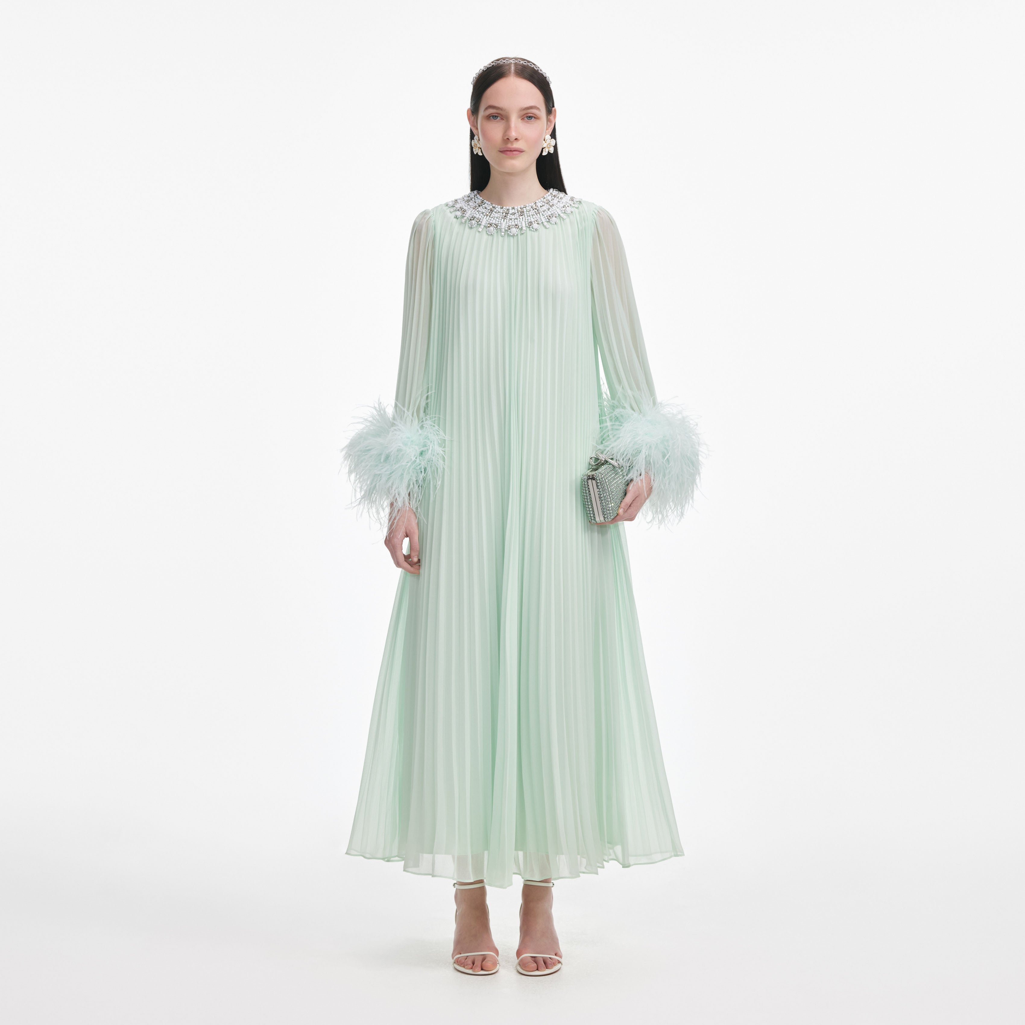 Mint Chiffon Feather Midi Dress Mint Chiffon Feather Midi Dress
