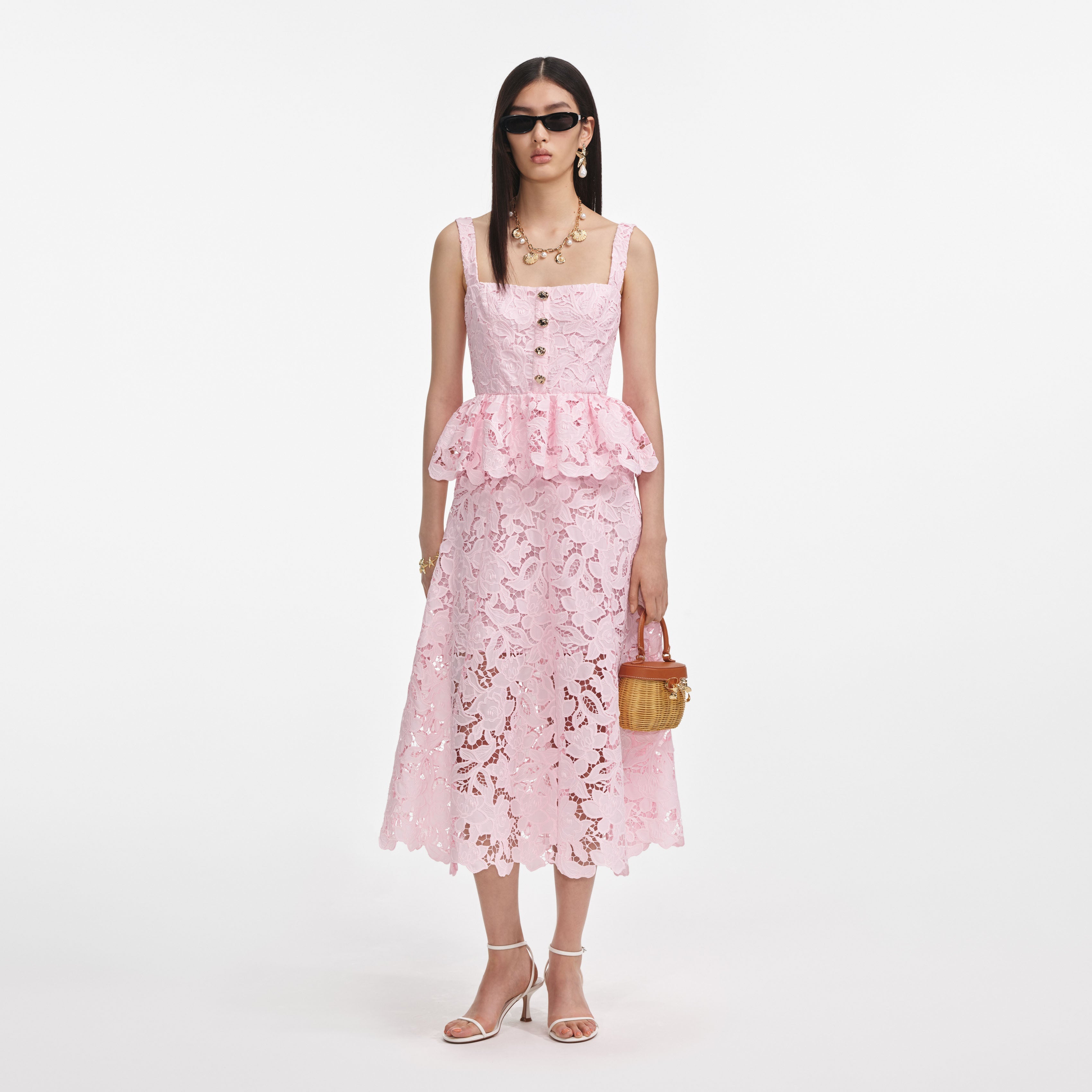 Self-portrait Lace Peplum Midi Dress - Pink Self-portrait Lace Peplum Midi Dress - Pink