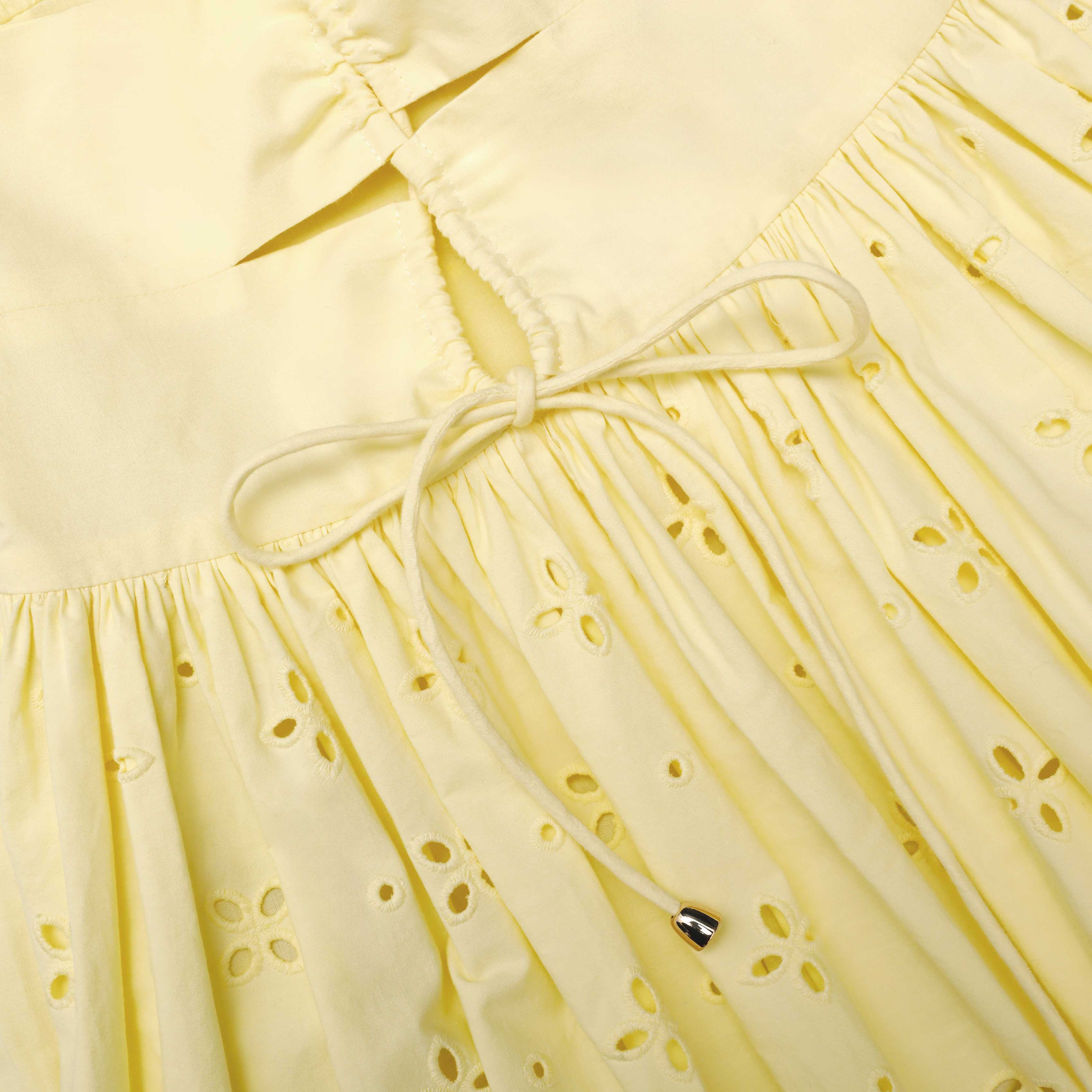 Yellow Cotton Broderie Midi Dress