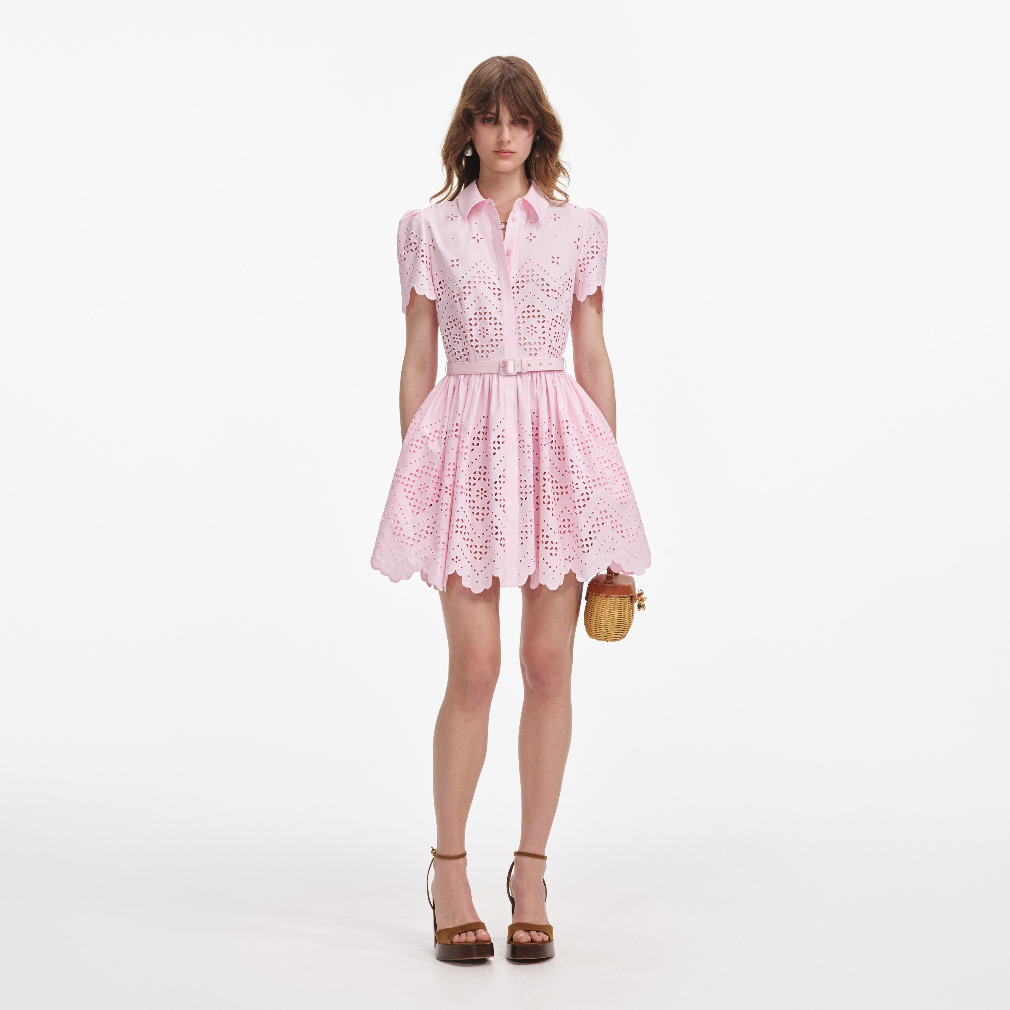self-portrait - Pink Cotton Broderie Mini Dress - US 10 self-portrait - Pink Cotton Broderie Mini Dress - US 10