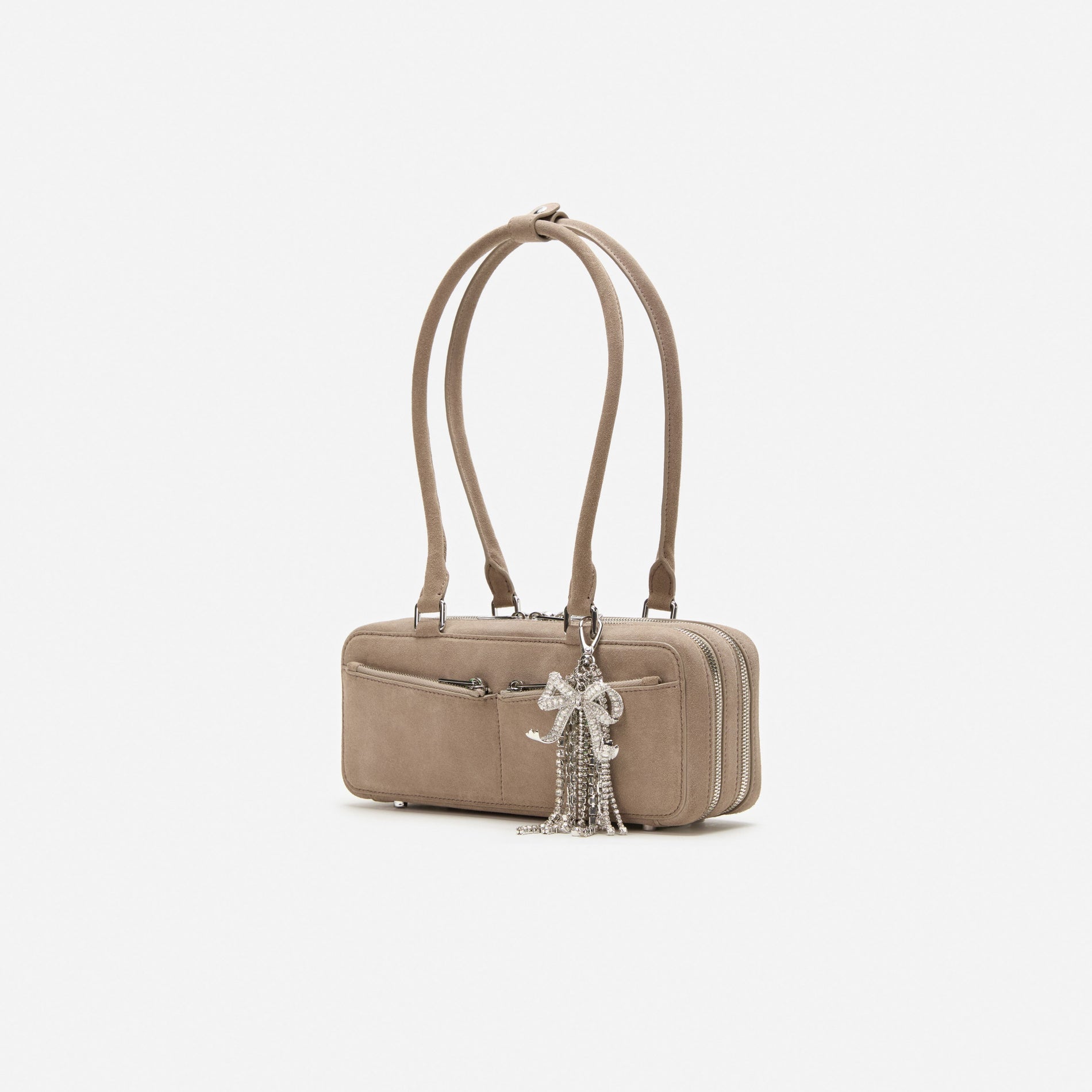 Grey Suede Shoulder Bag With Charm