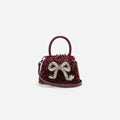 Burgundy Embellished Micro Bow Bag