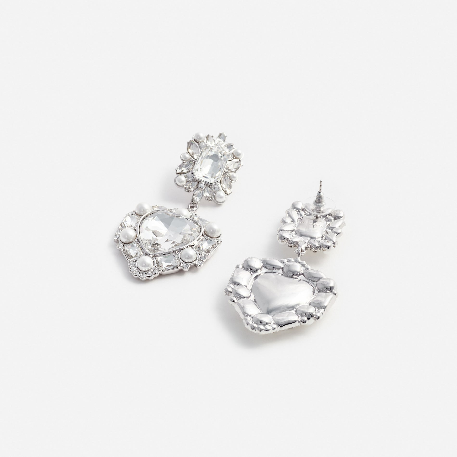 Crystal Pearl Tiered Heart Earrings