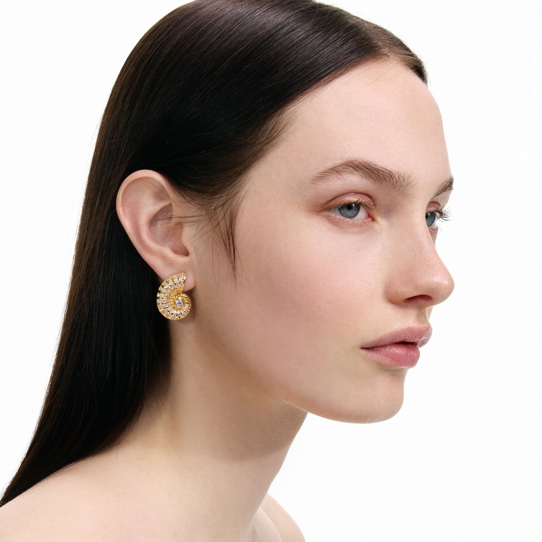 Gold Crystal Shell Earrings