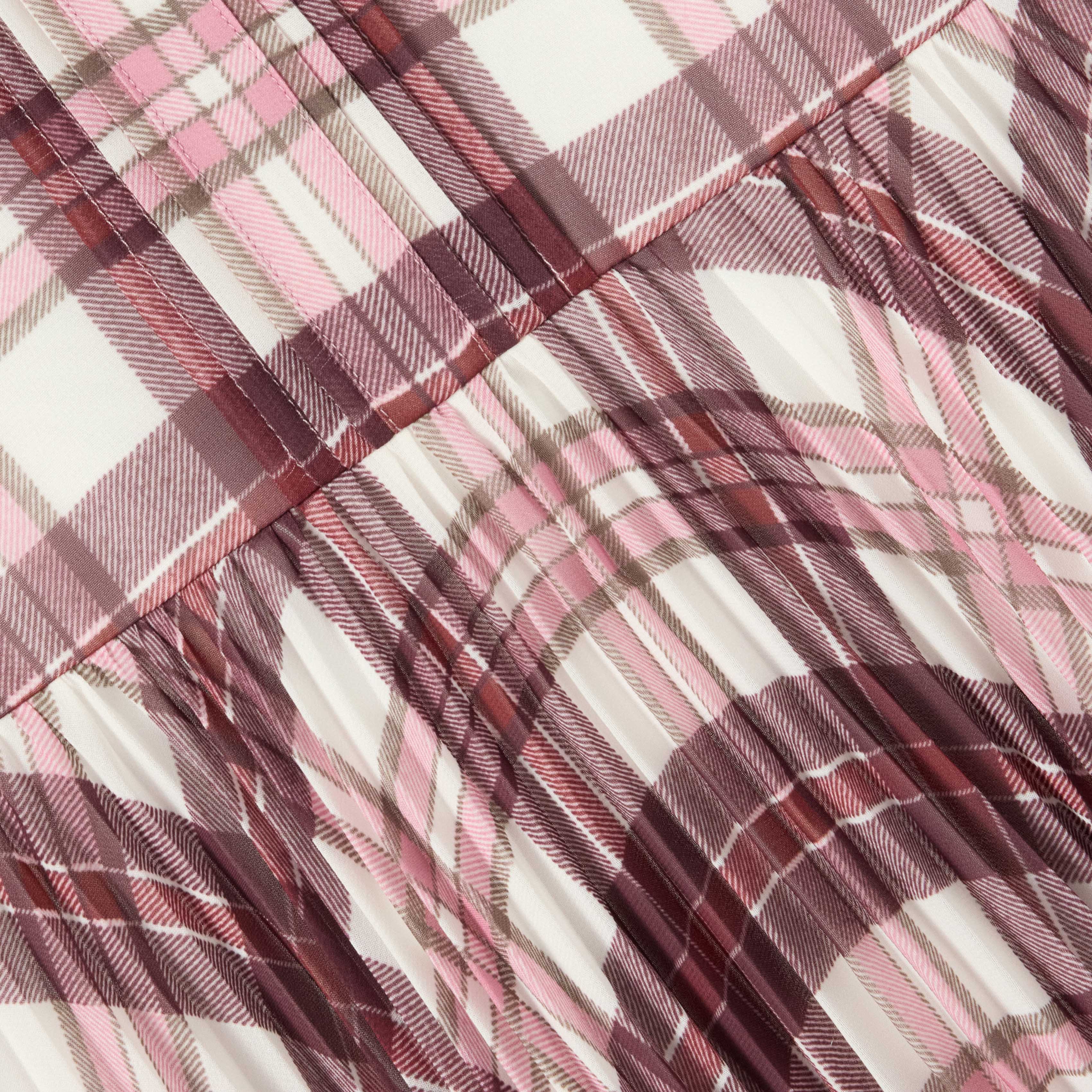 Burgundy Check Print Chiffon Dress