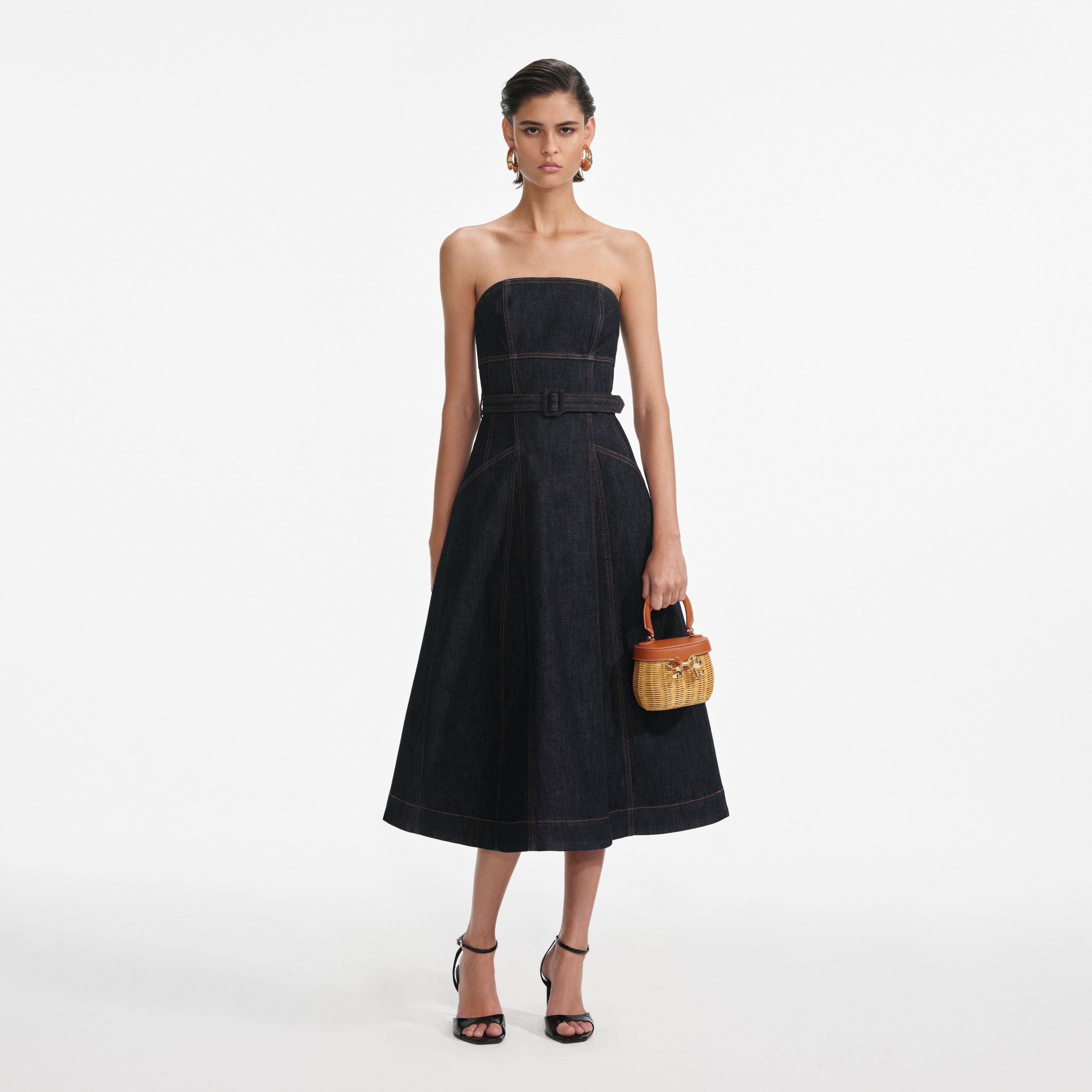 self-portrait Denim Bandeau Midi Dress - Blue self-portrait Denim Bandeau Midi Dress - Blue