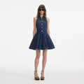 Denim Sleeveless Flared Mini Dress
