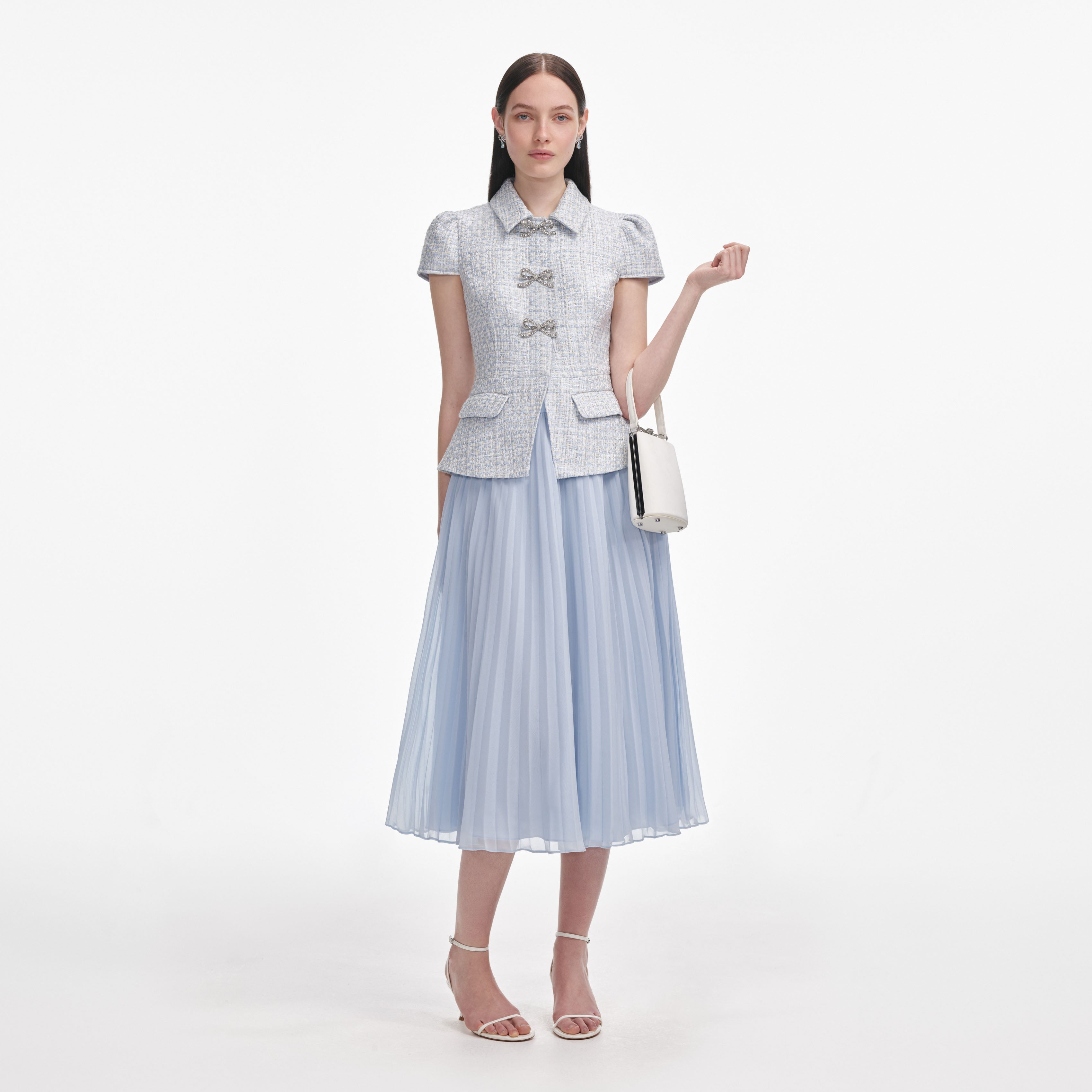Blue Boucle Bow Midi Dress – self-portrait-US Blue Boucle Bow Midi Dress – self-portrait-US