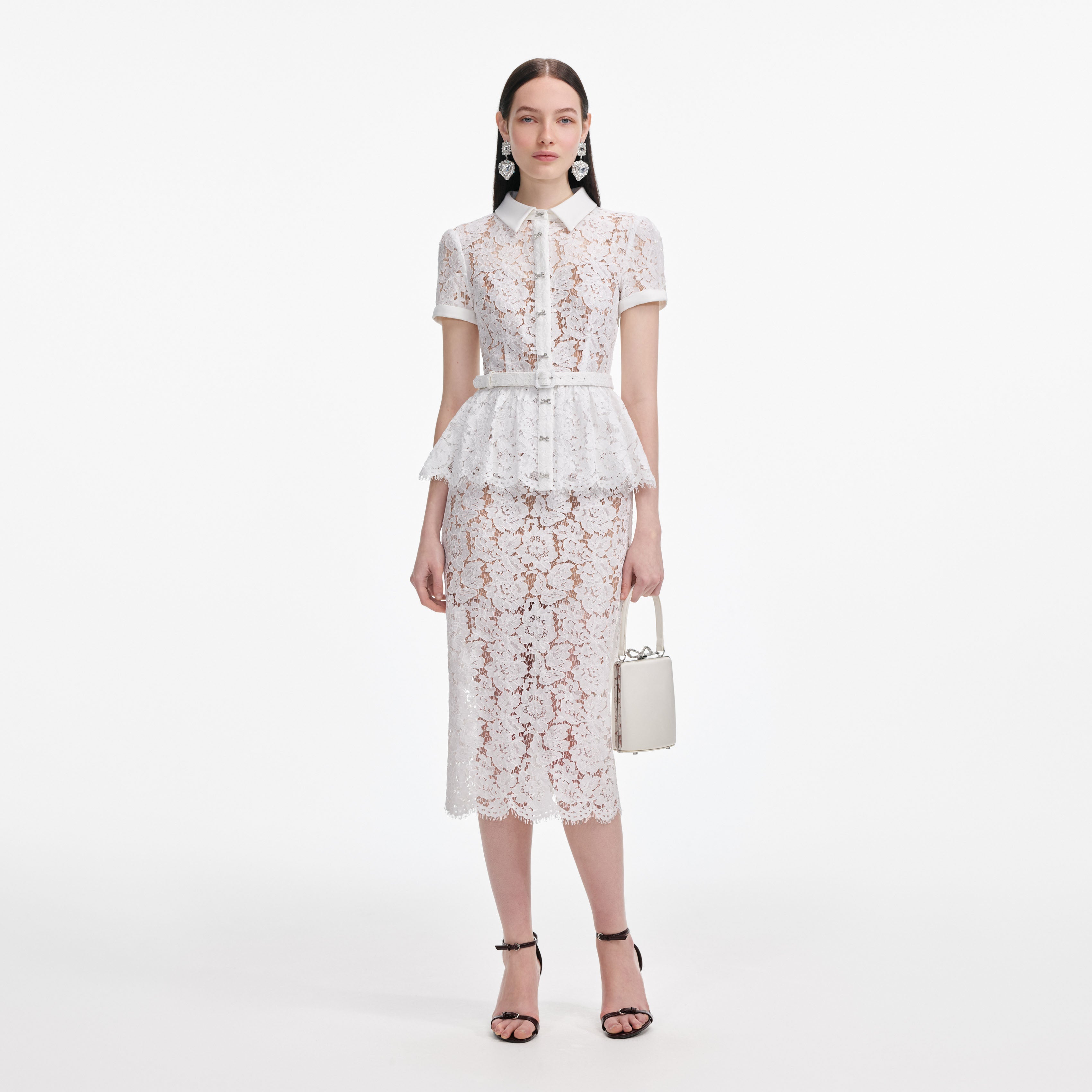 self-portrait - White Lace Peplum Midi Dress - US 2 self-portrait - White Lace Peplum Midi Dress - US 2