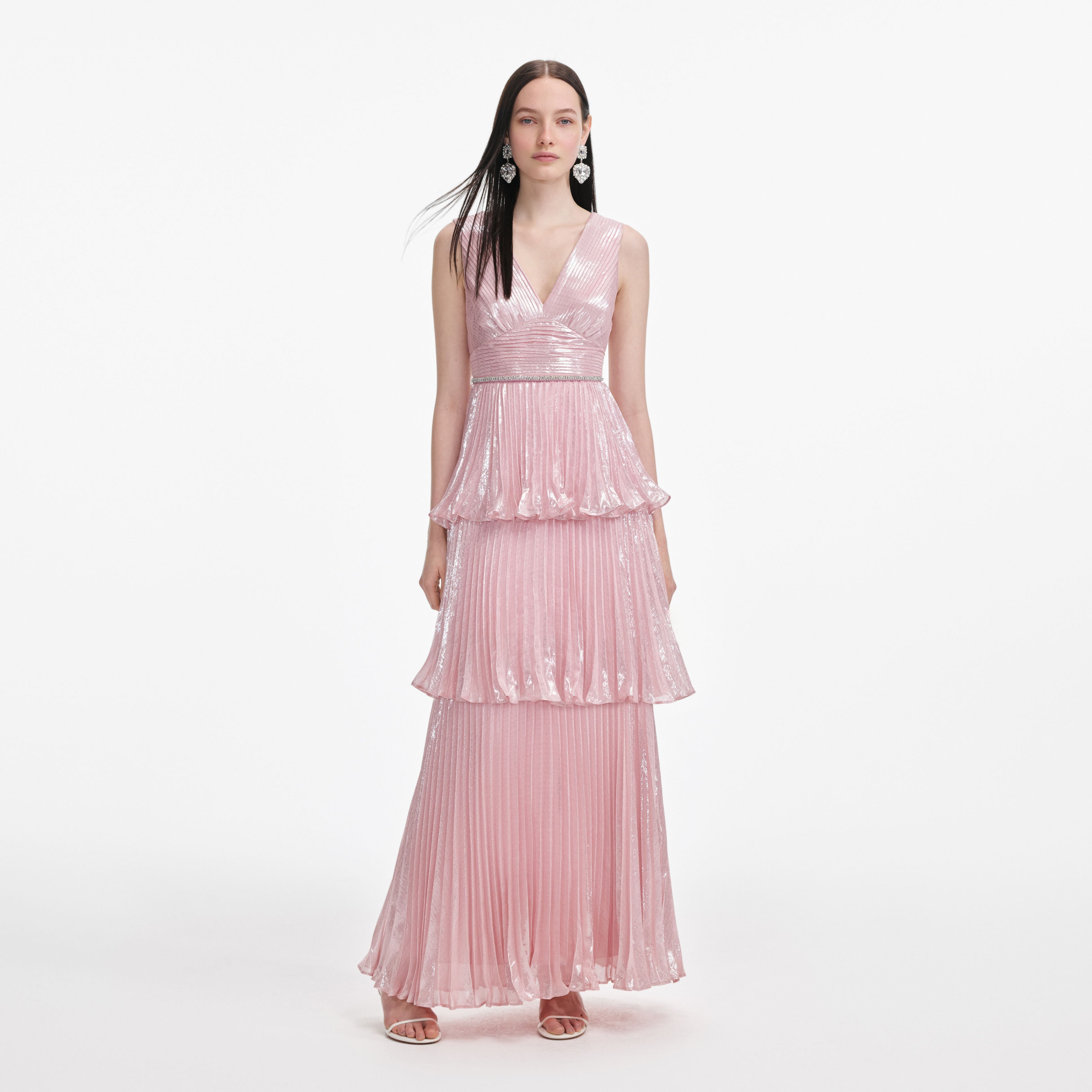 Pink Metallic Tiered Maxi Dress self-portrait-US Pink Metallic Tiered Maxi Dress self-portrait-US