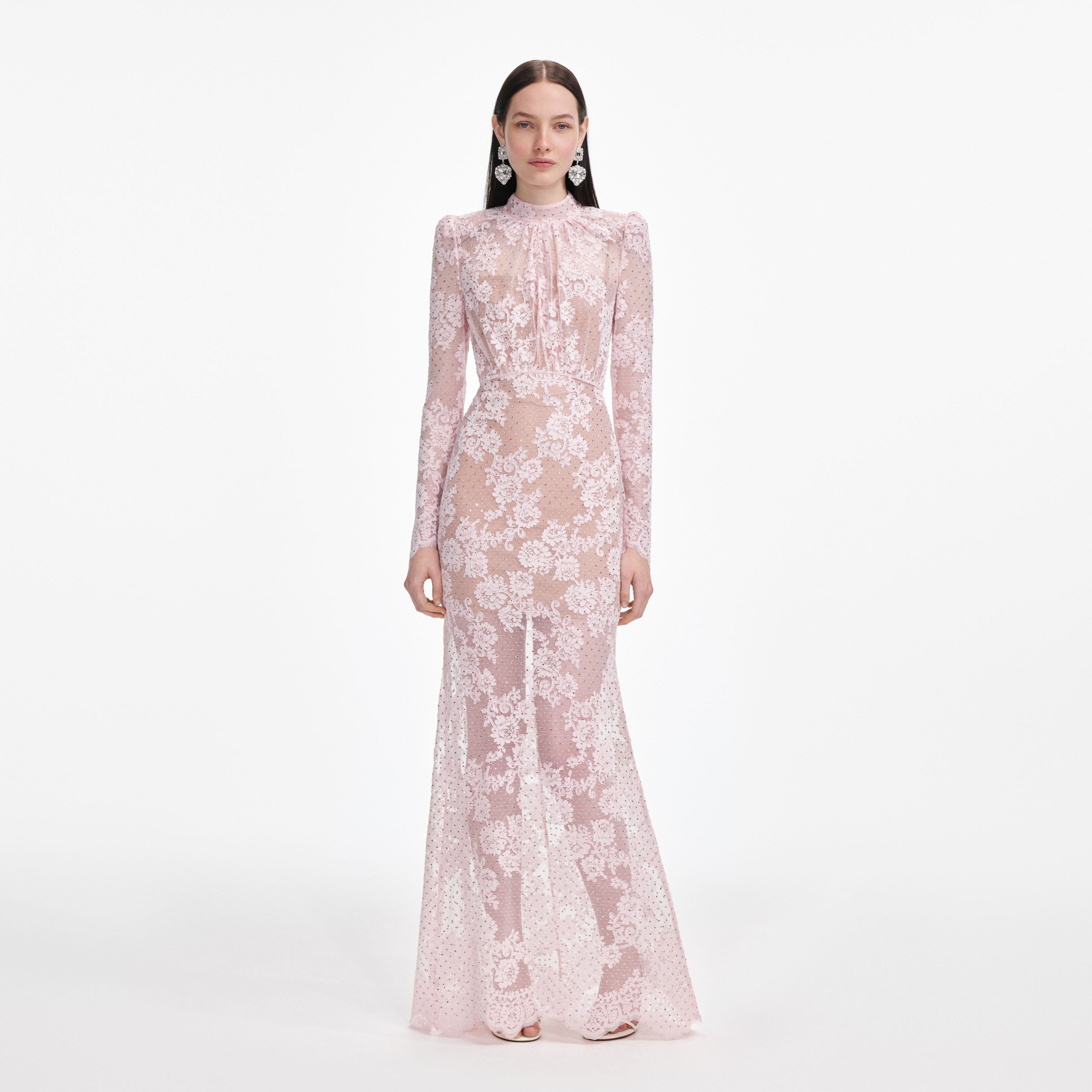 self-portrait - Pale Pink Rhinestone Lace Maxi Dress - US 6 self-portrait - Pale Pink Rhinestone Lace Maxi Dress - US 6