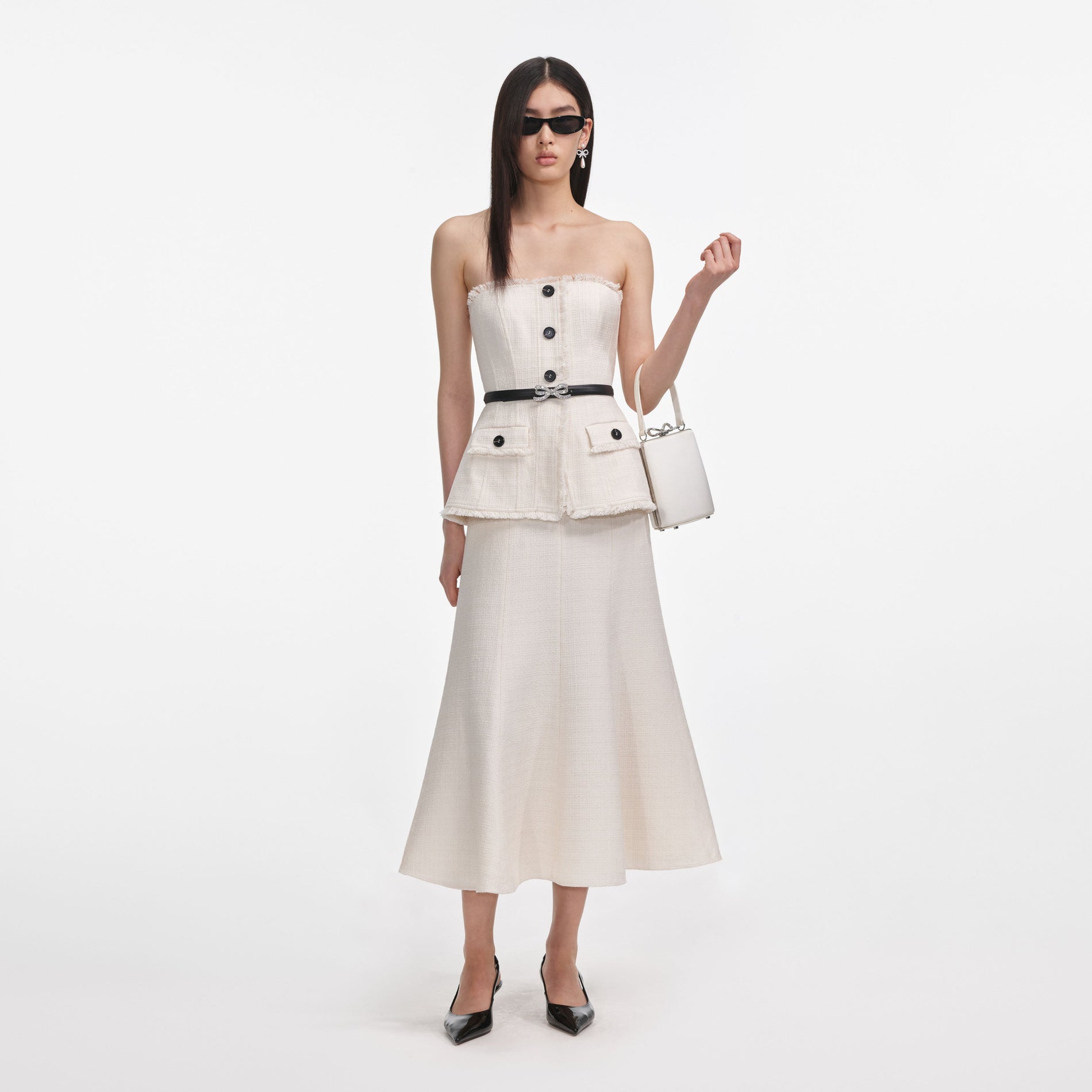 Cream Boucle Bandeau Midi Dress