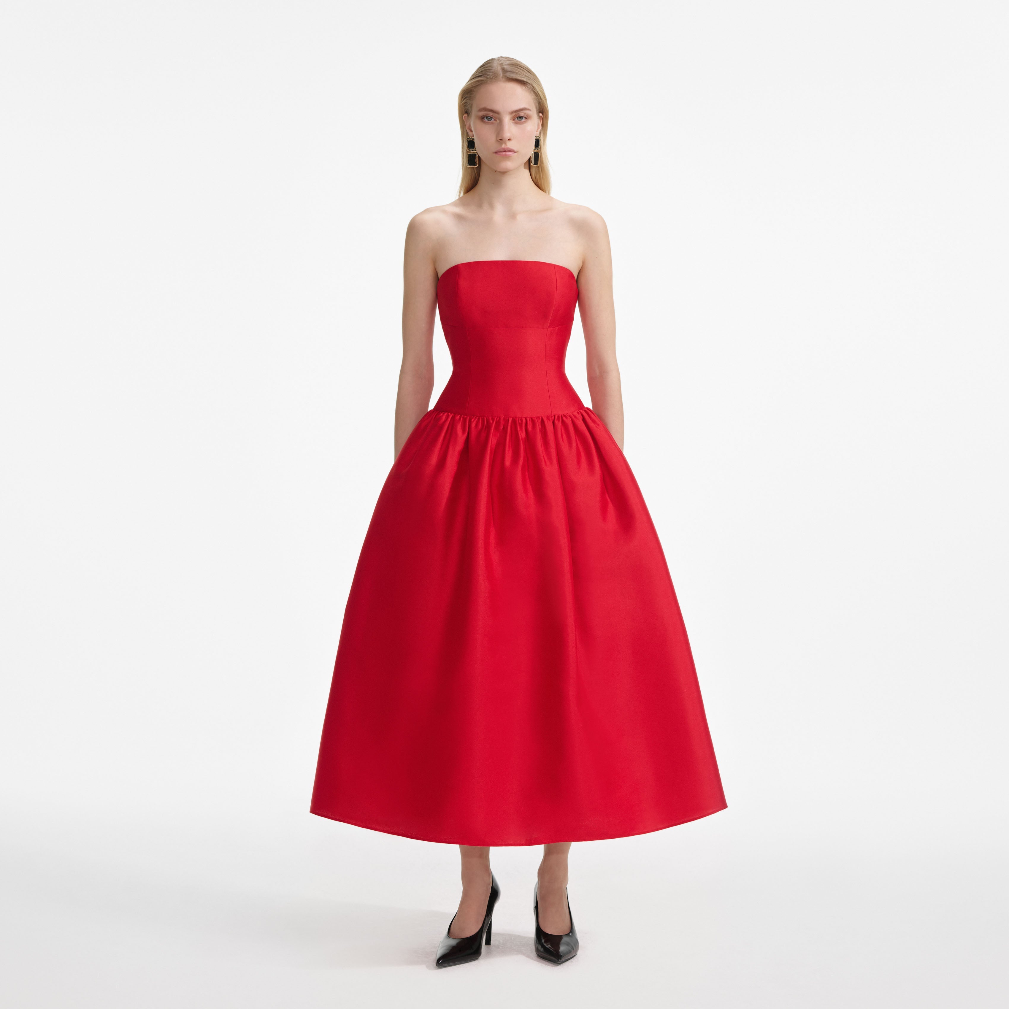 Red Taffeta Midi Dress Red Taffeta Midi Dress