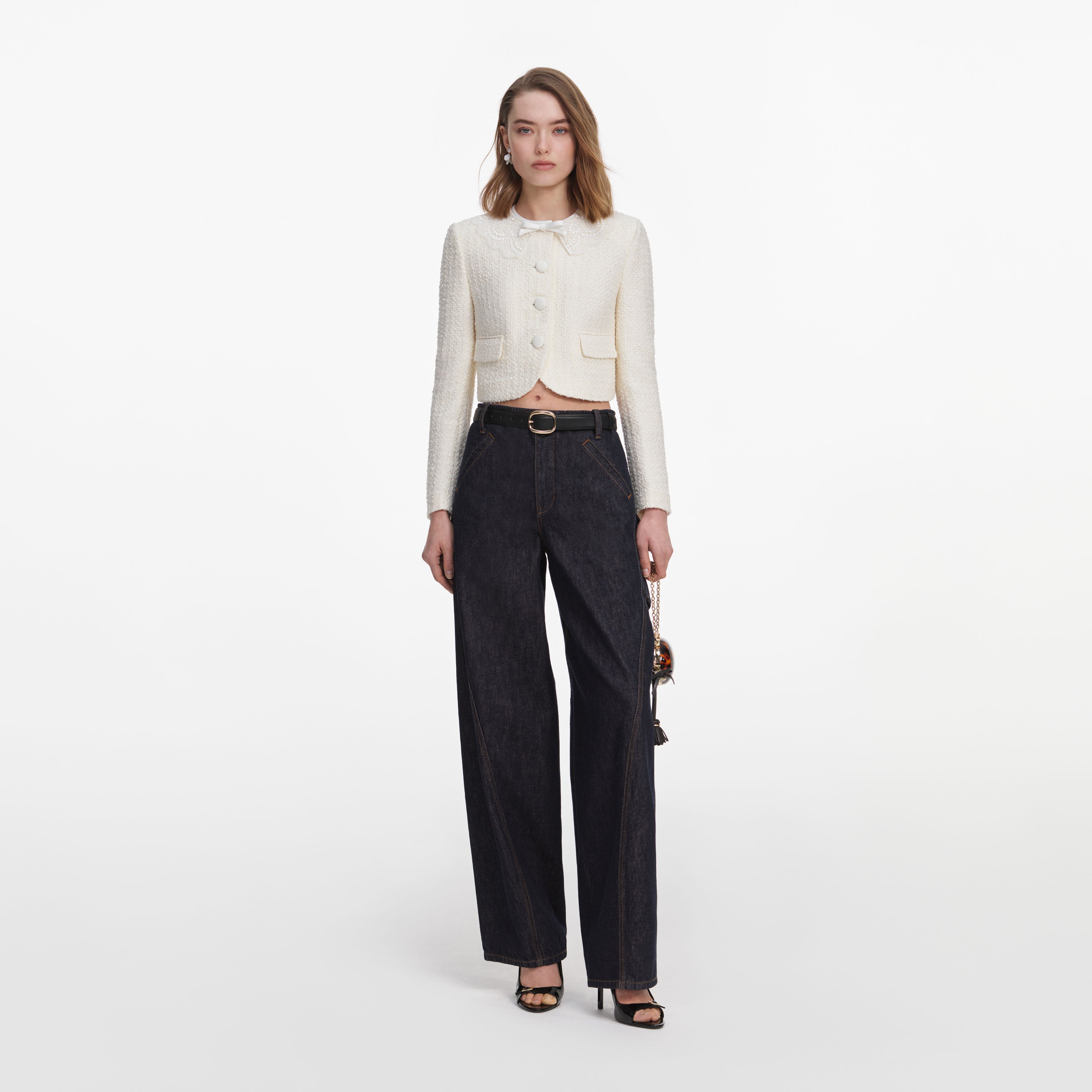 Cream Boucle Lace Collar Jacket – self-portrait-US