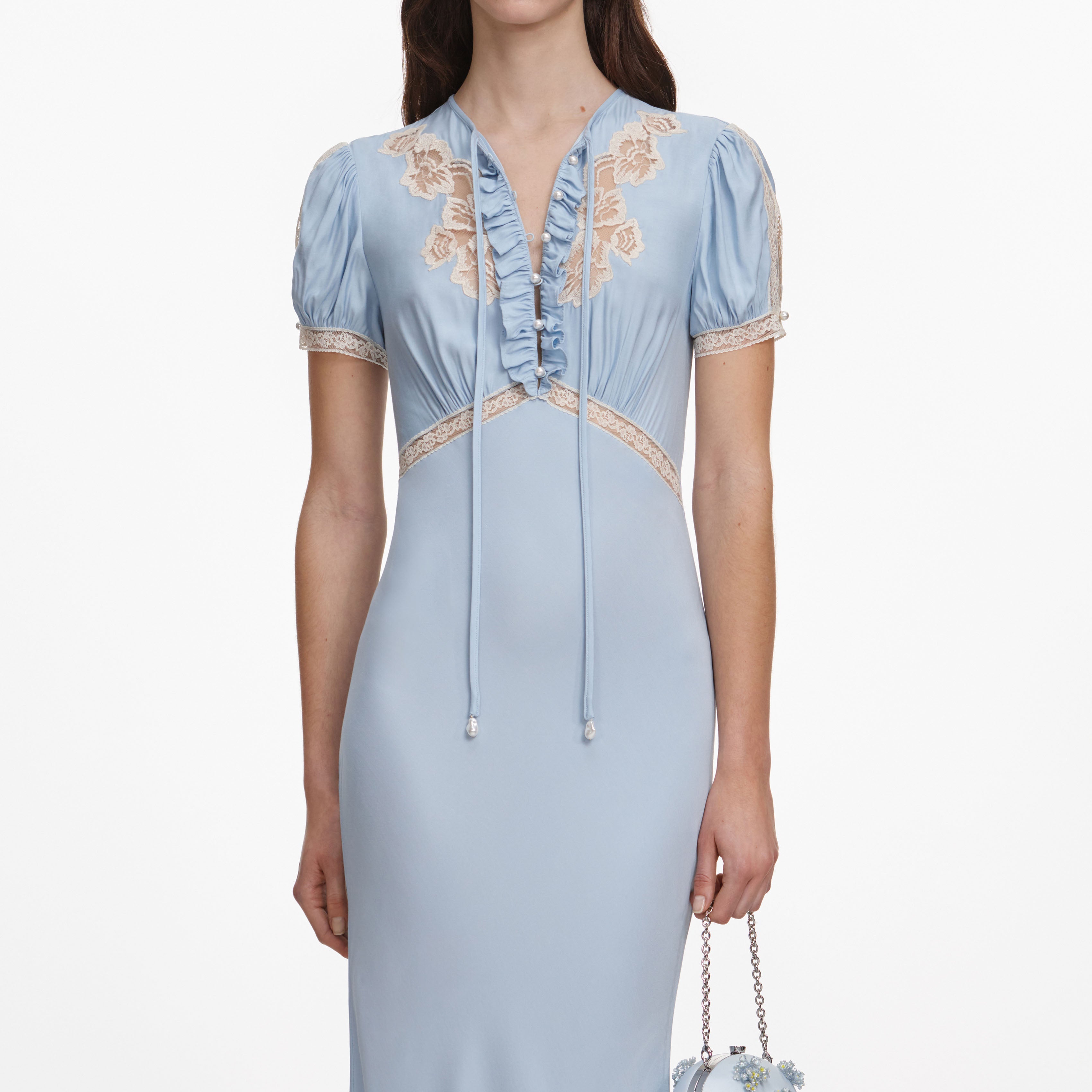 Blue Viscose Lace Midi Dress