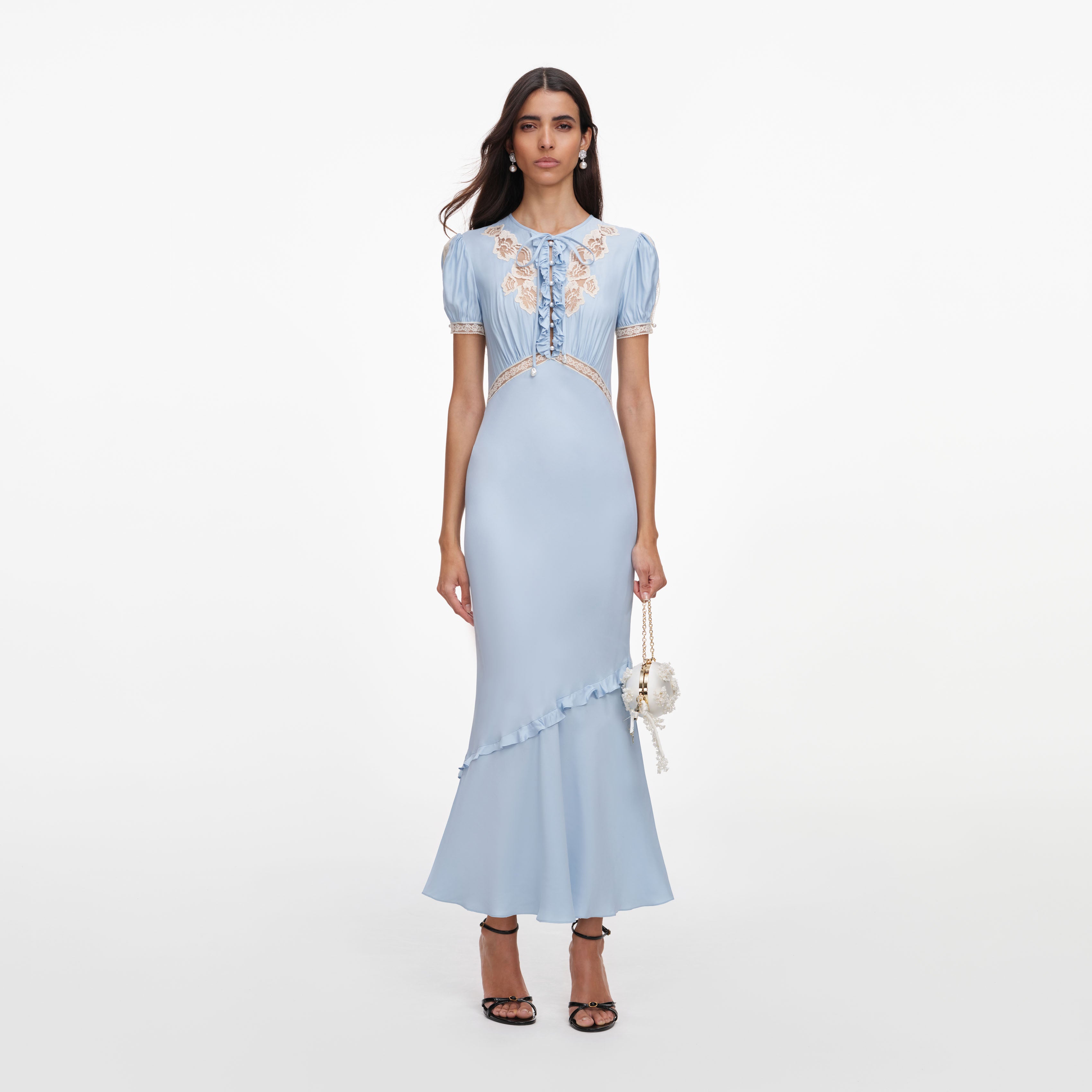 Blue Viscose Lace Midi Dress Blue Viscose Lace Midi Dress