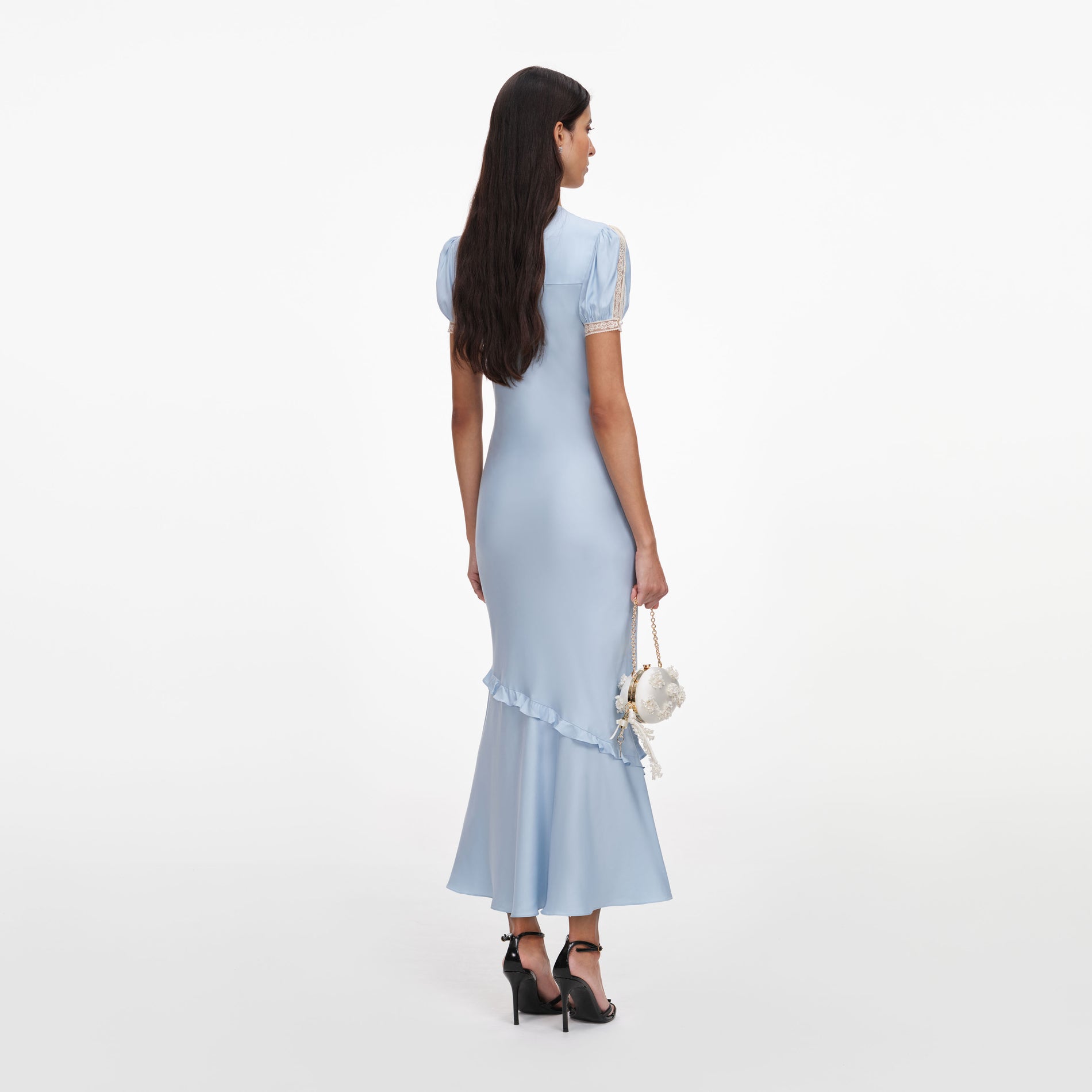 Blue Viscose Lace Midi Dress