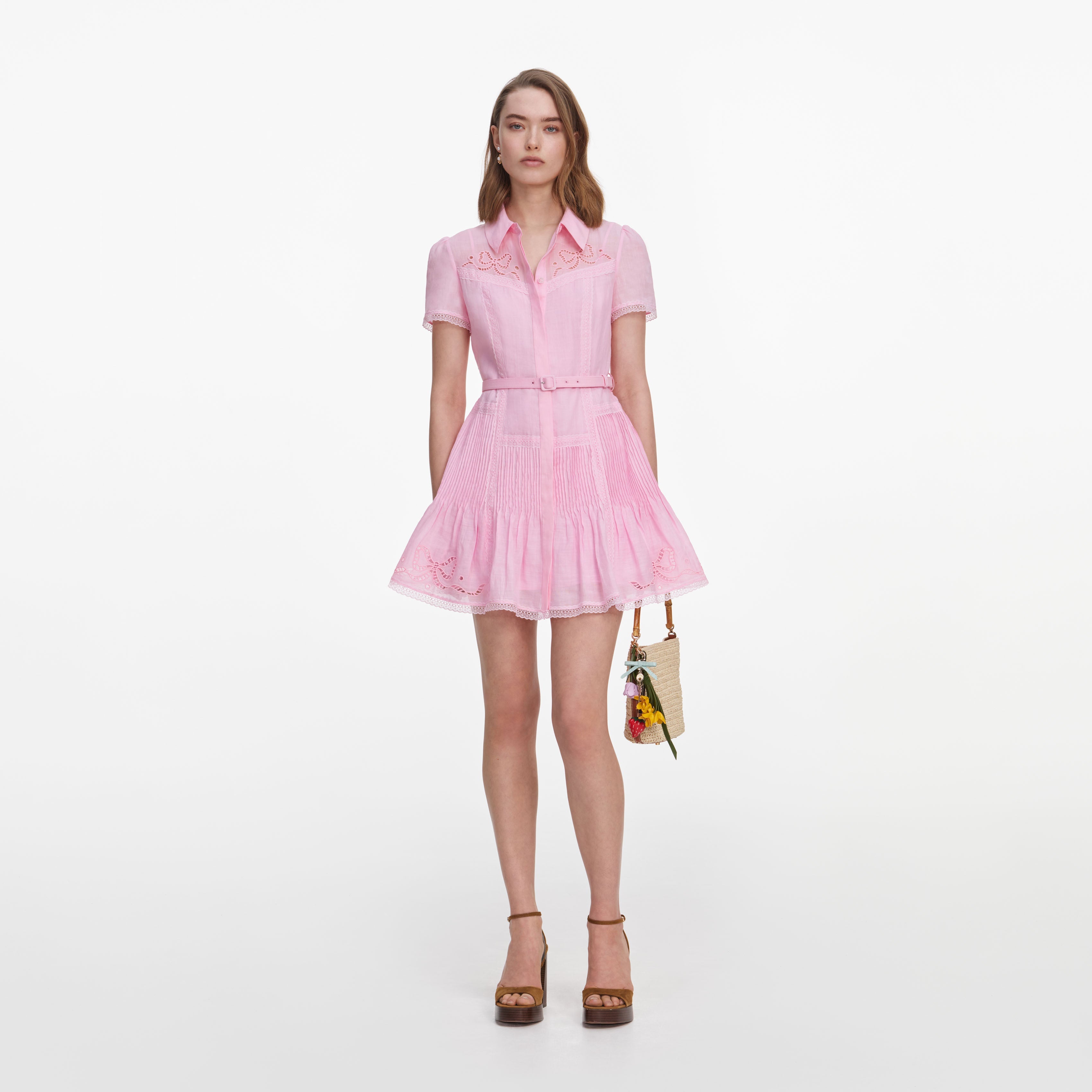 Pink Embroidered Mini Dress