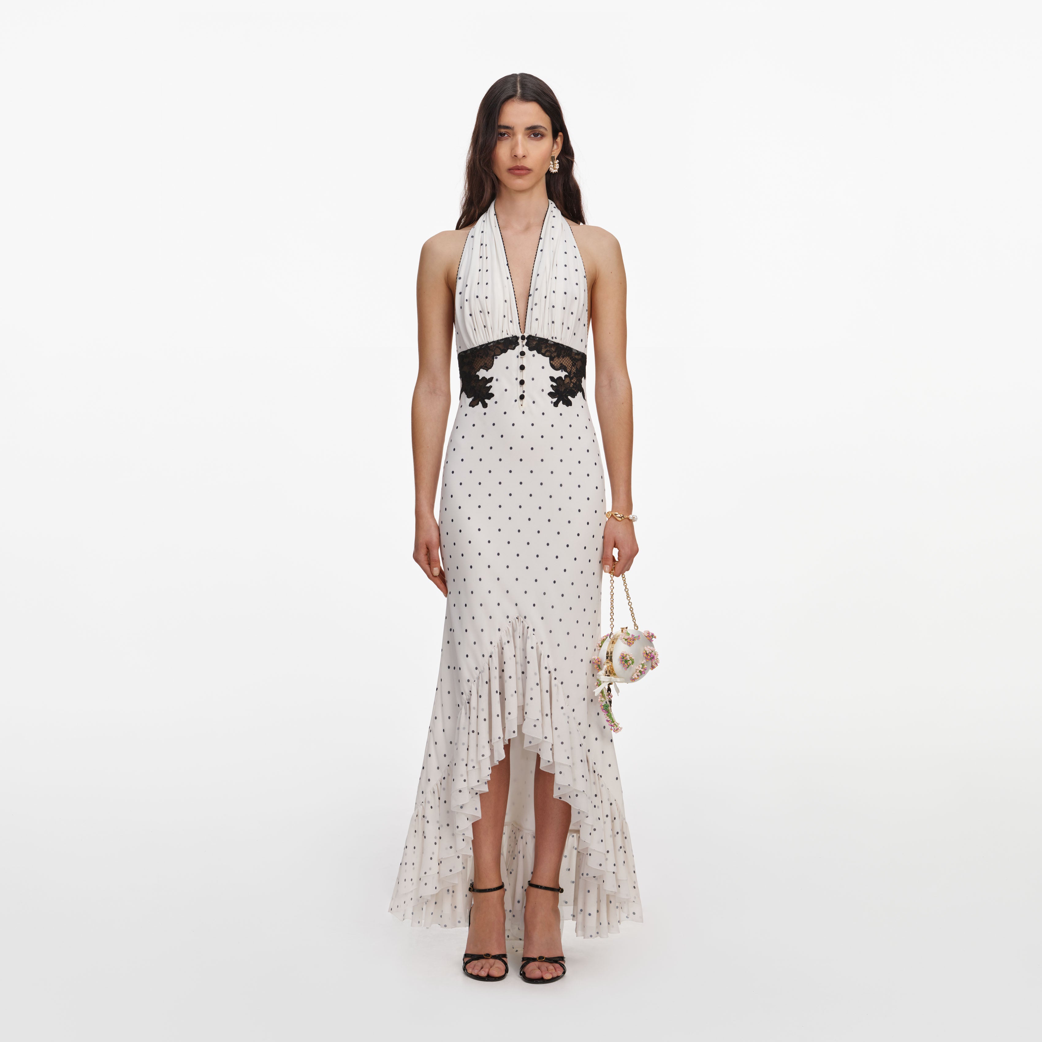 Polka Dot Halter Neck Midi Dress – self-portrait-US
