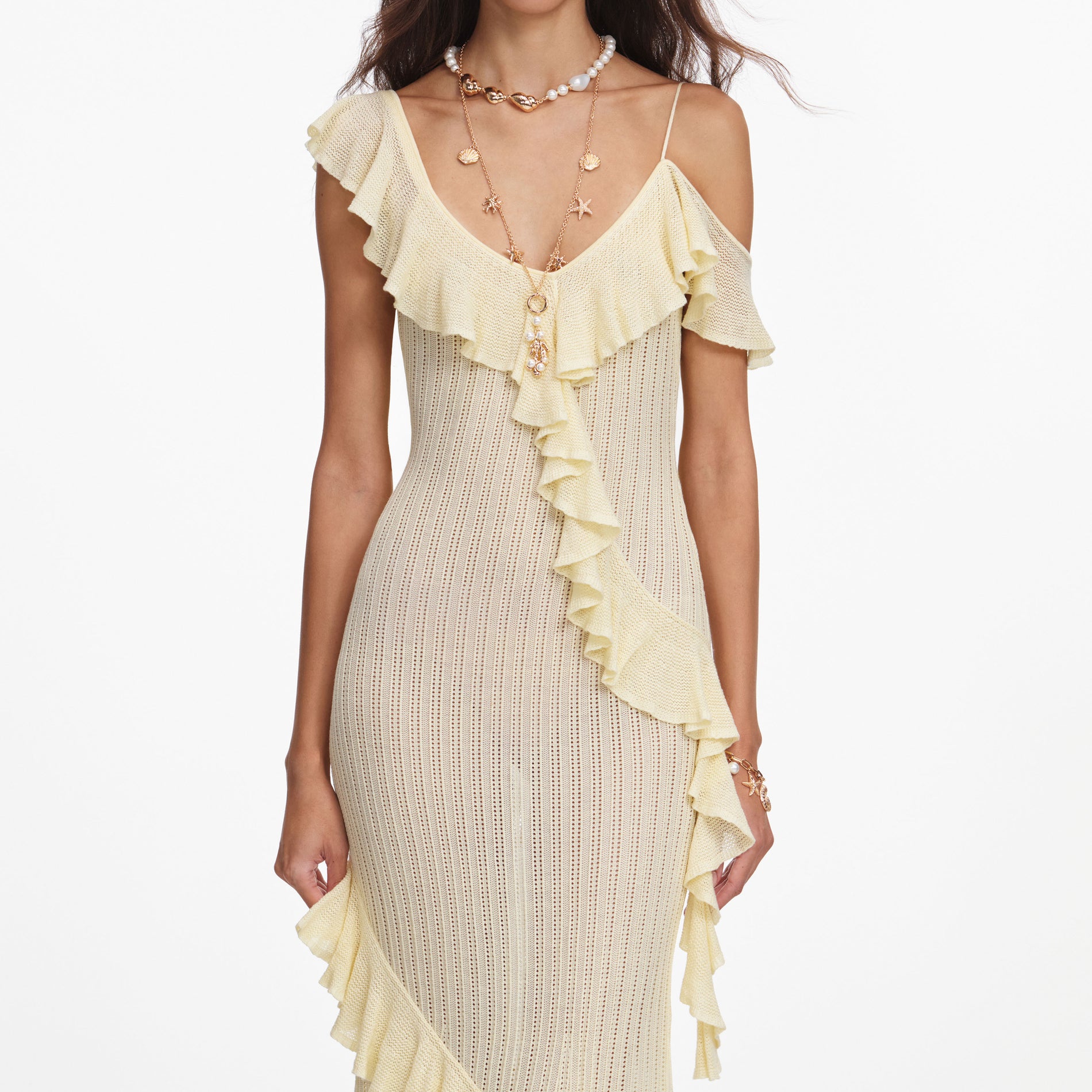 Yellow Ruffle Knit Maxi Dress