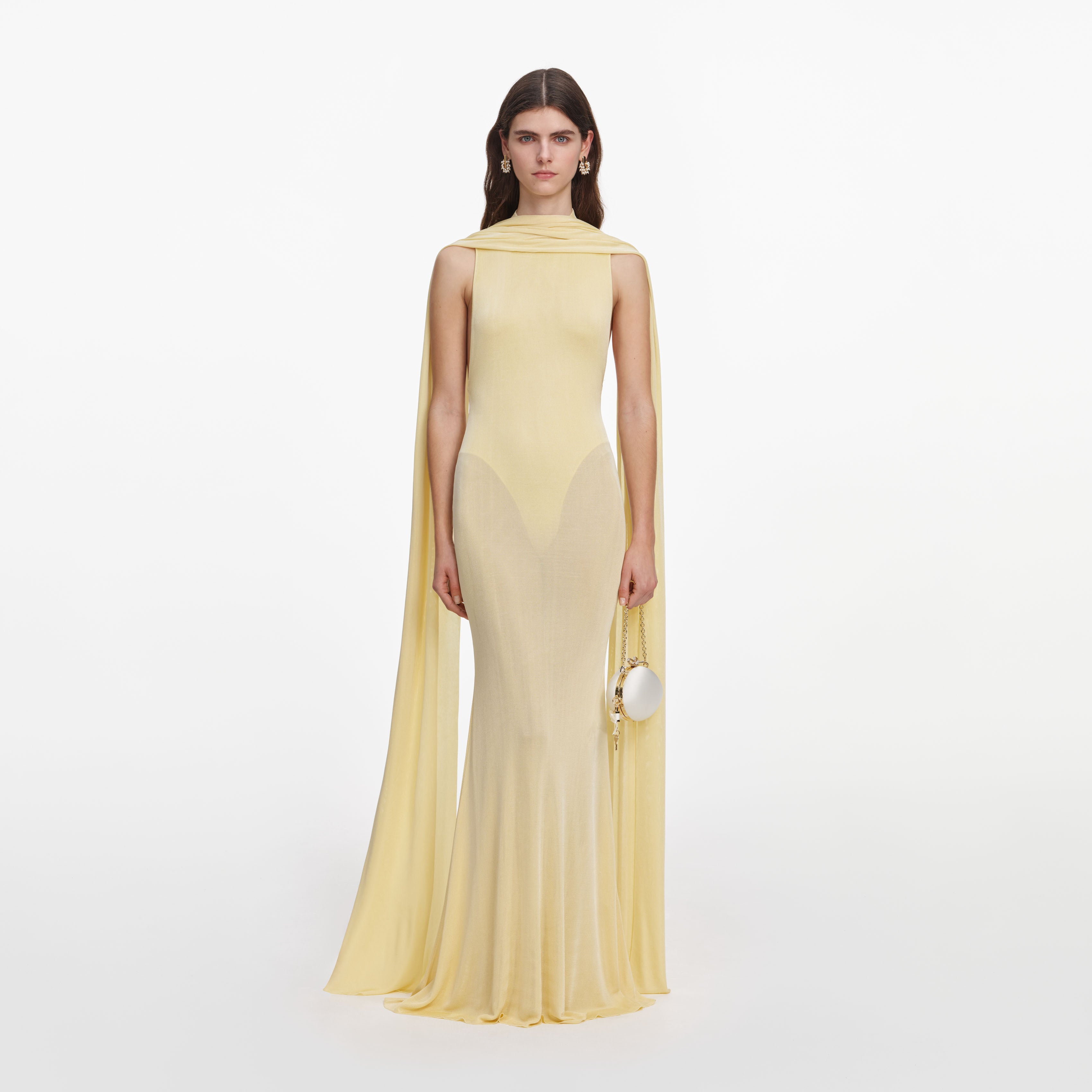 yellow dress with neck scarf Yellow Viscose Knit Scarf Maxi Dress – self-portrait-US