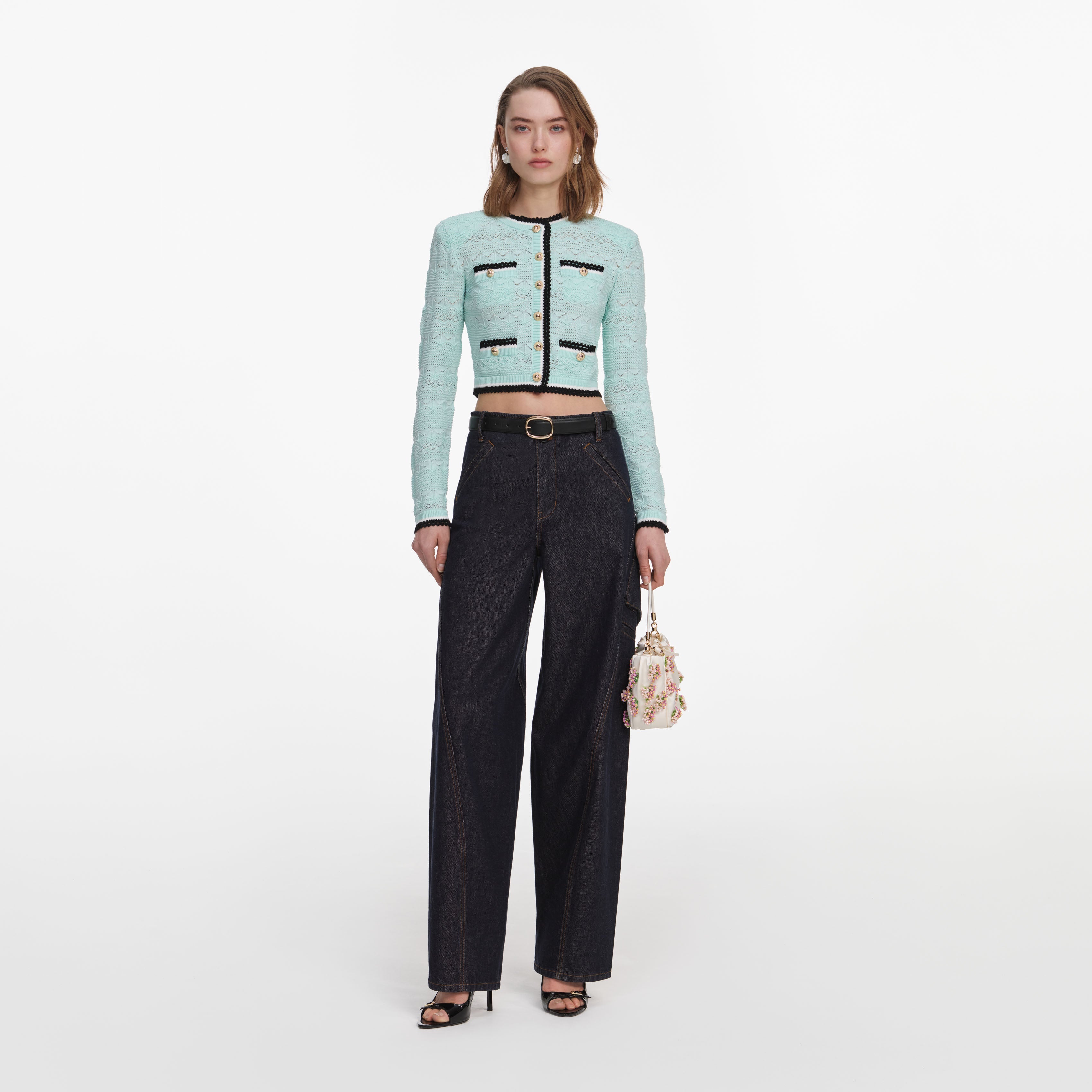 Mint Pointelle Knit Cardigan – self-portrait-US