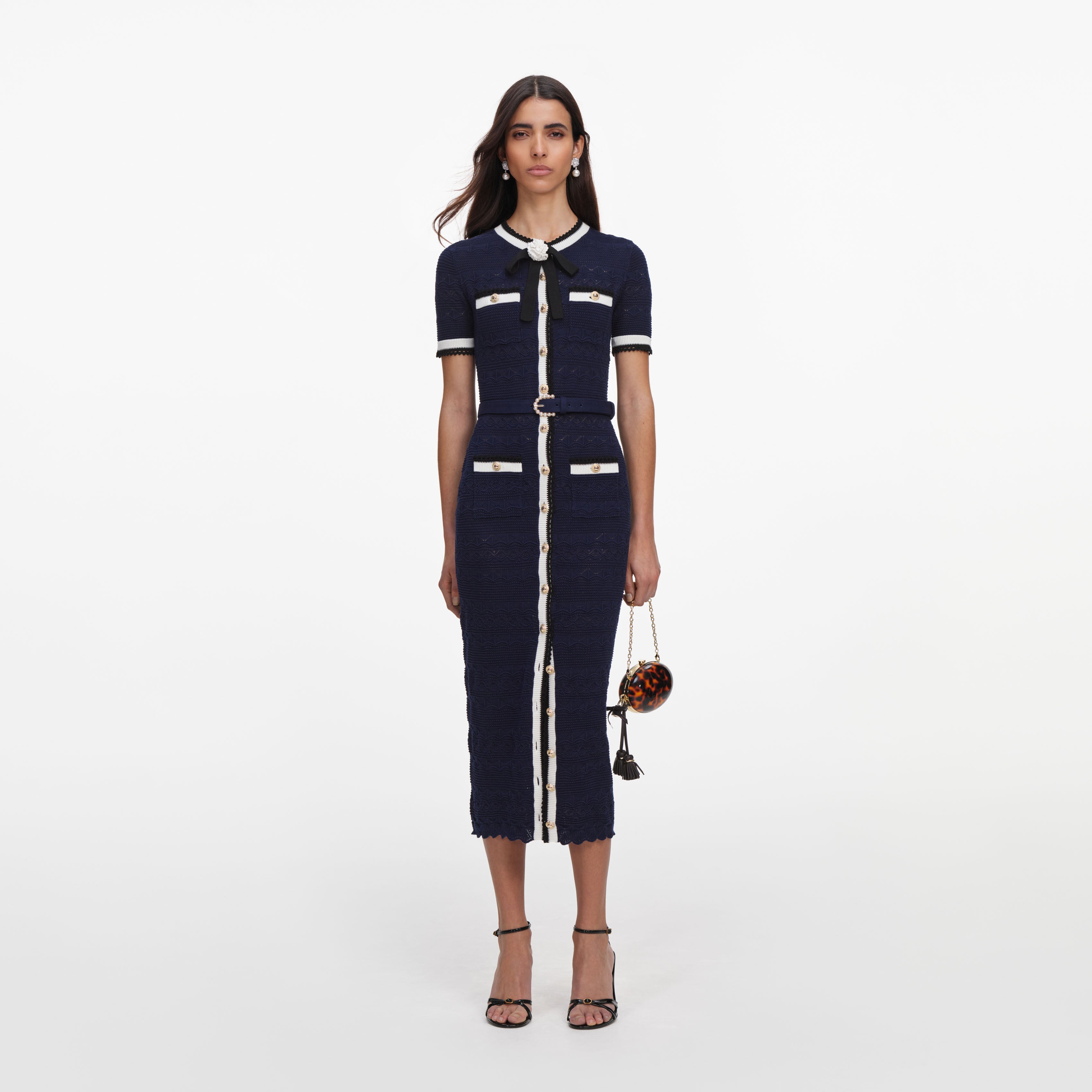 Navy Pointelle Knit Midi Dress Navy Pointelle Knit Midi Dress