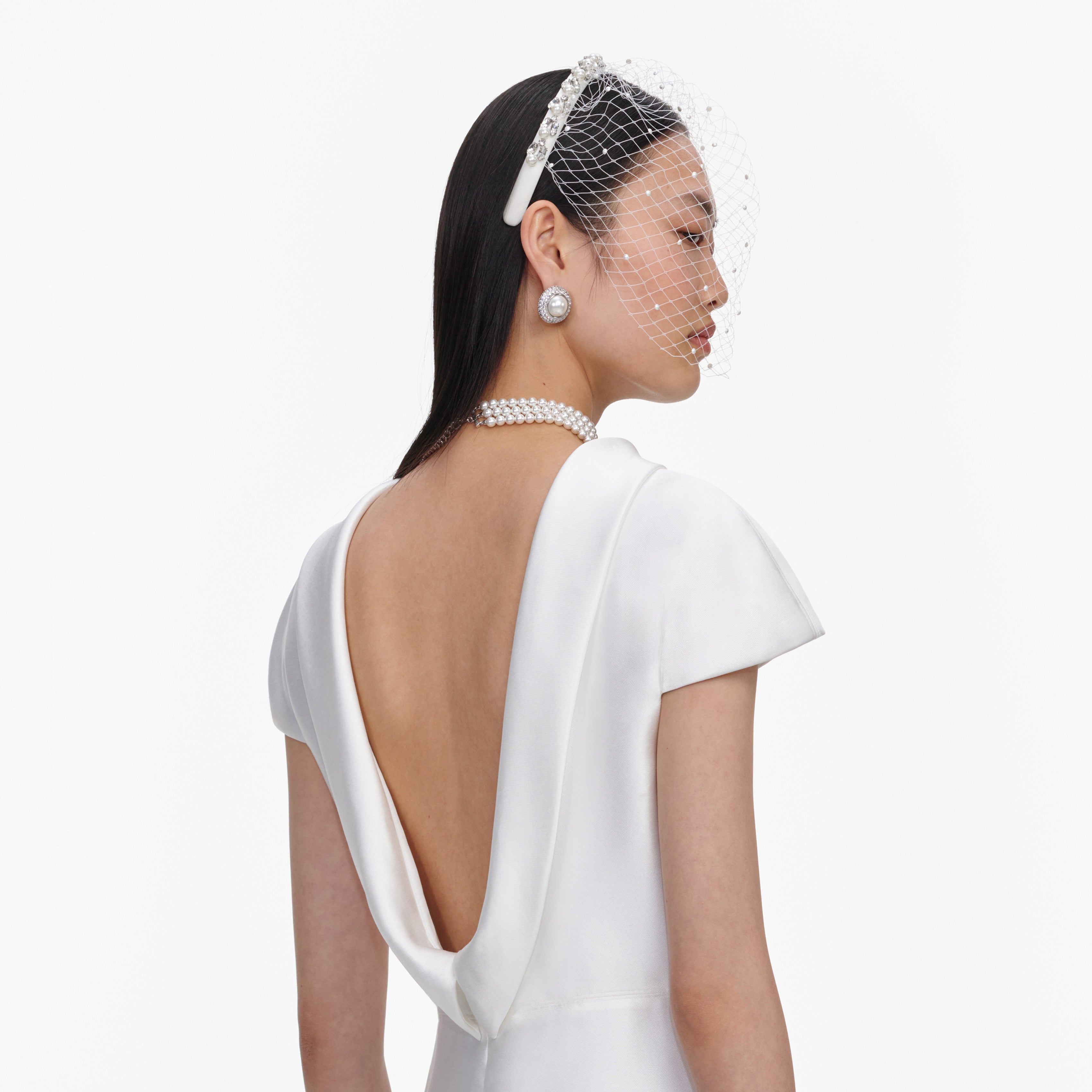 White Taffeta Collared Maxi Dress