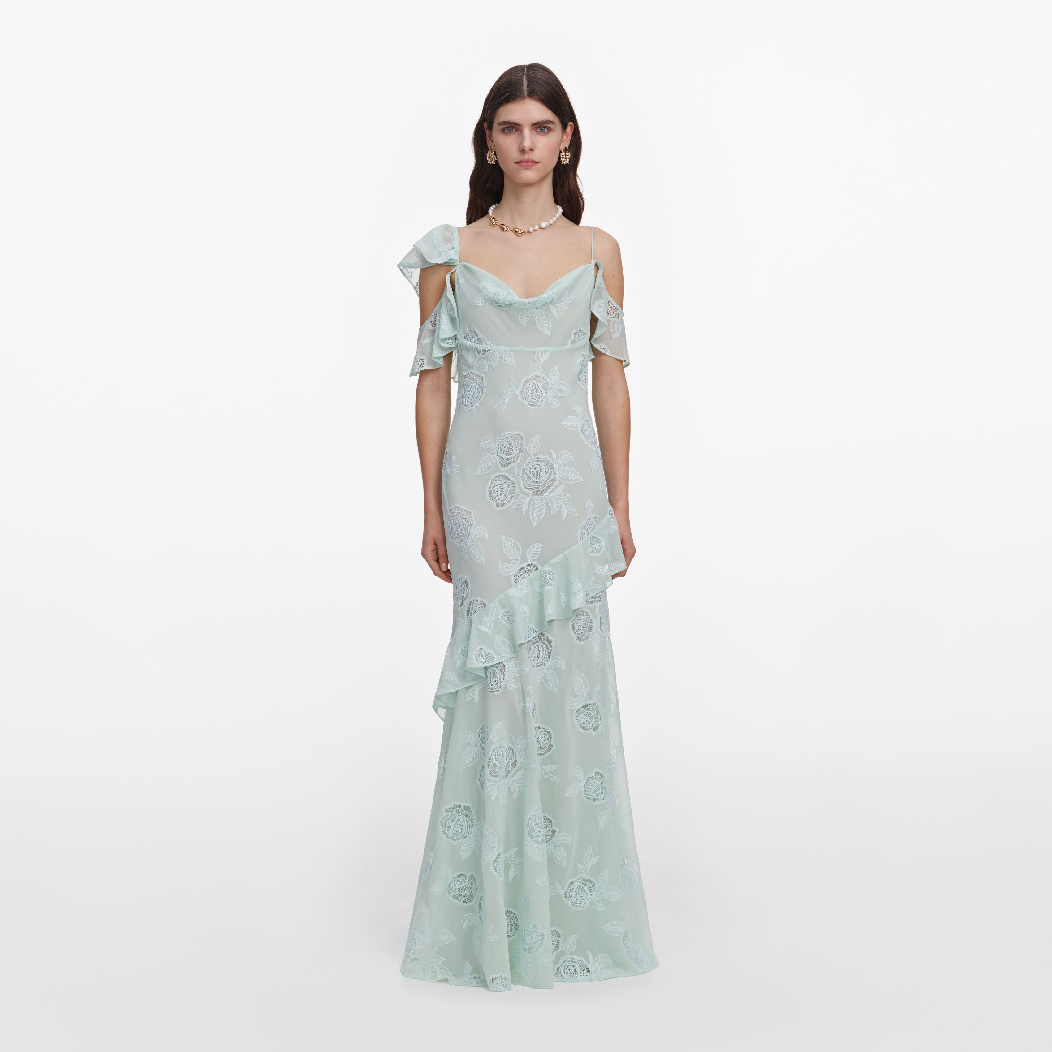 mint maxi bridesmaid dress The Dessy Group Women's Lilith Floral Chiffon Gown - Green