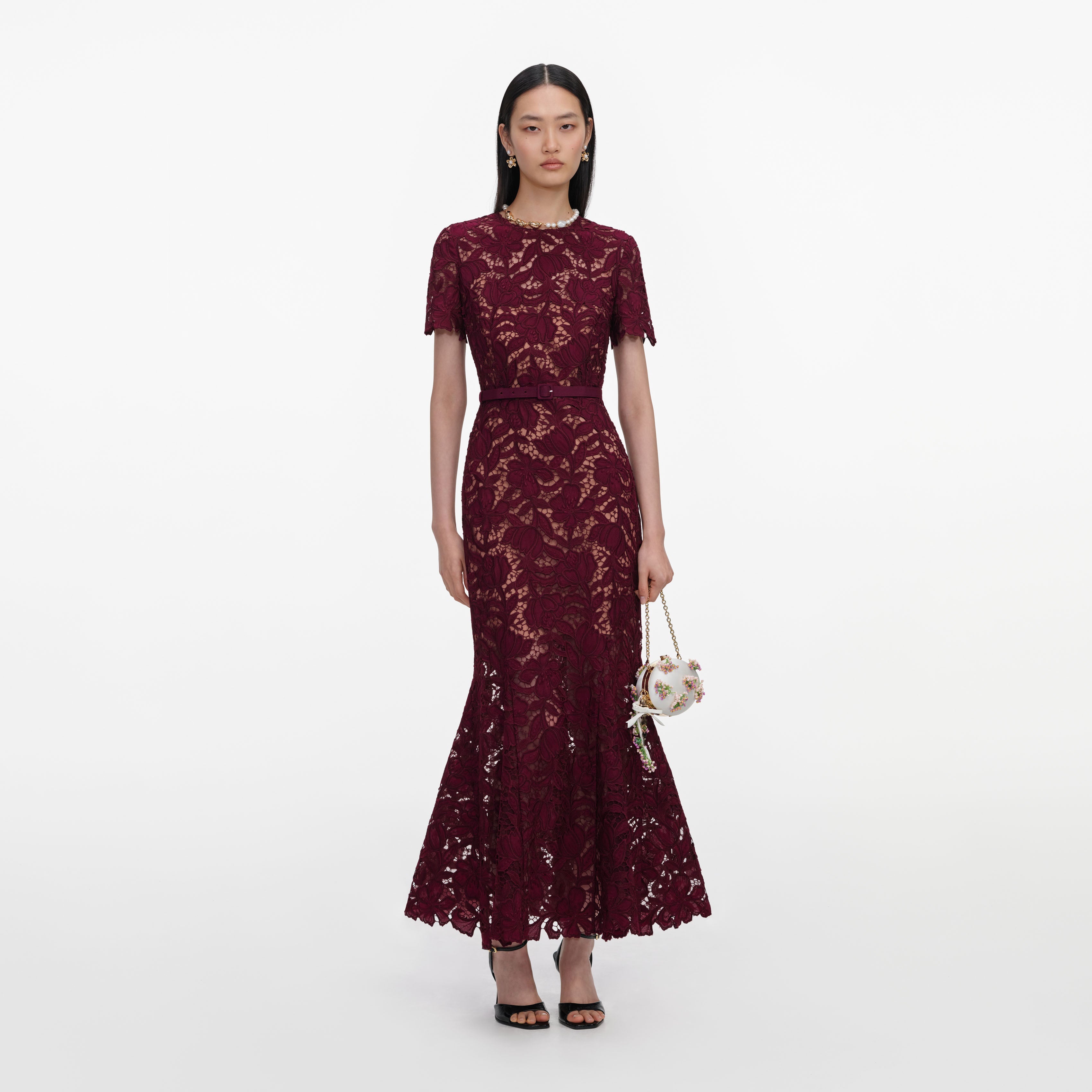 self-portrait - Burgundy Lace Midi Dress self-portrait - Burgundy Lace Midi Dress