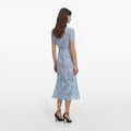 Blue Lace Tie Neck Midi Dress