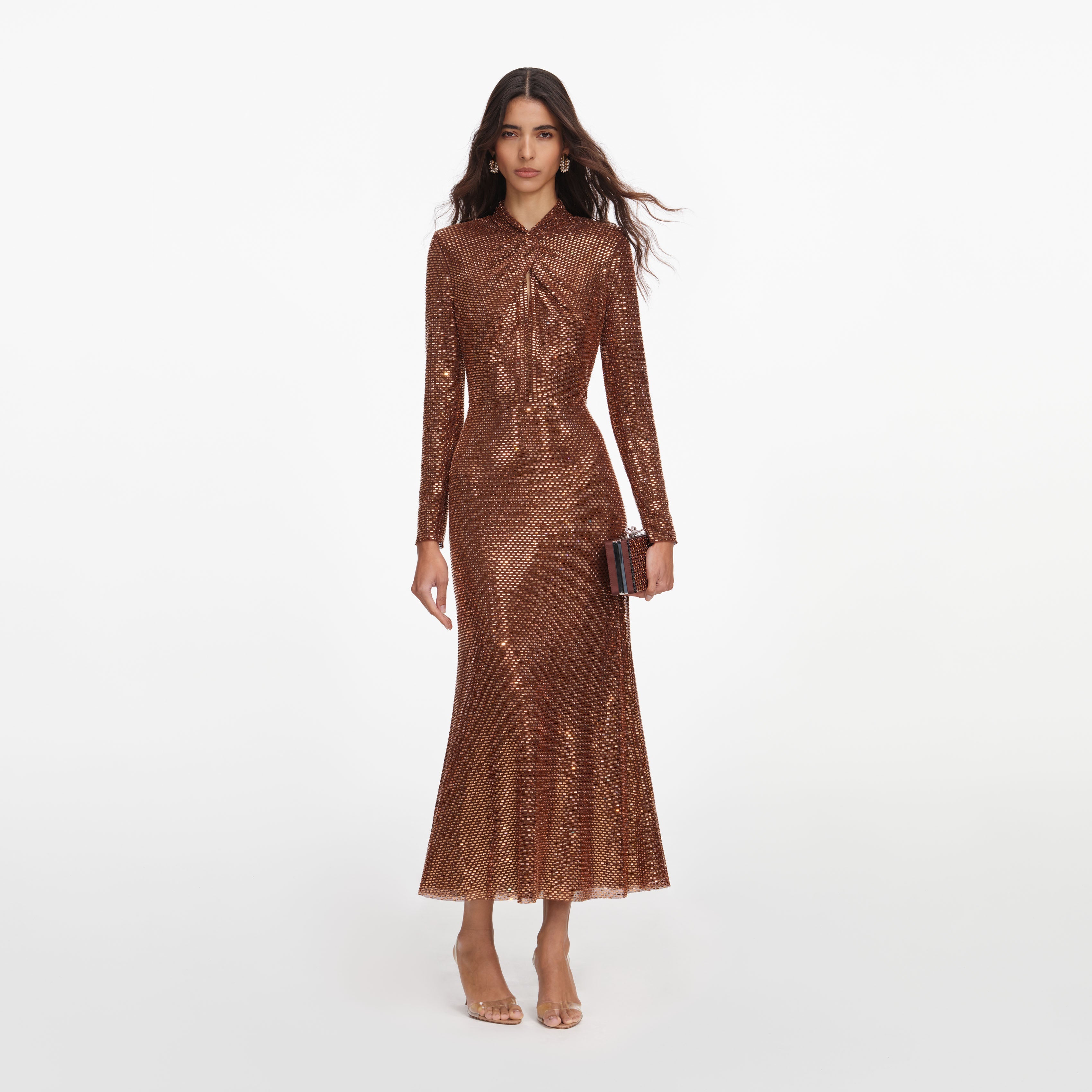 Bronze Rhinestone Midi Dress self-portrait-US Bronze Rhinestone Midi Dress self-portrait-US