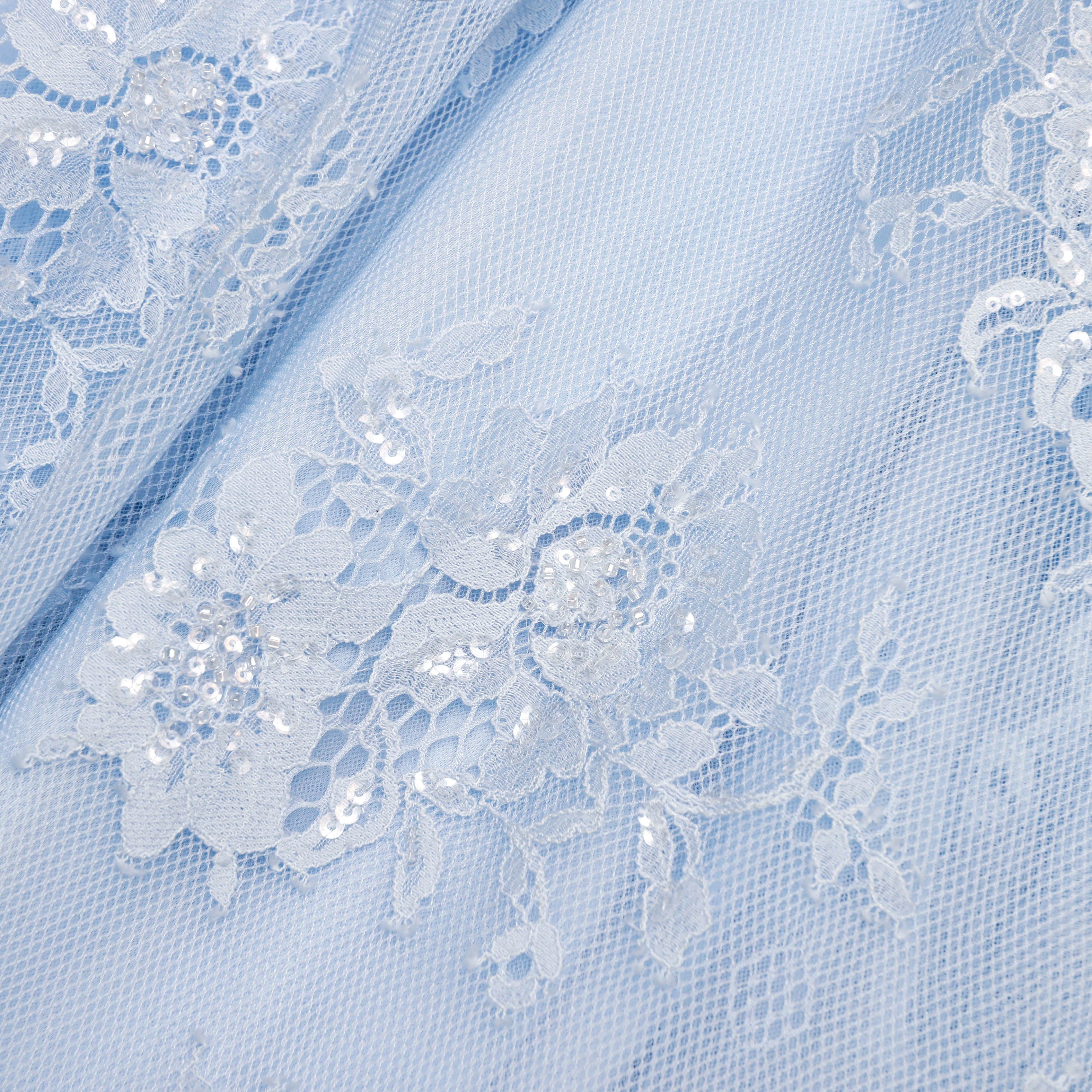 Blue Embellished Lace Kaftan