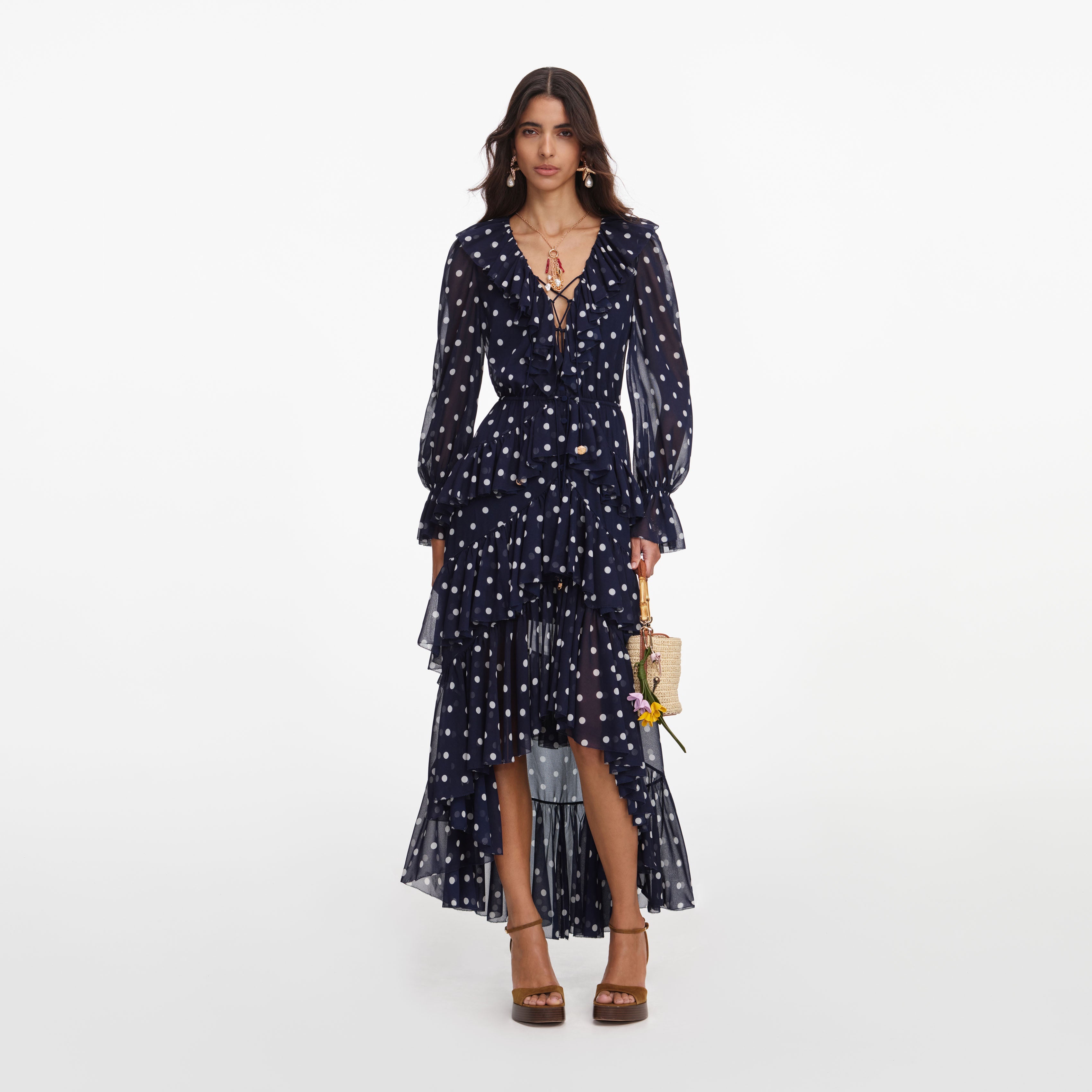 Polka Dot Georgette Ruffle Maxi Dress – self-portrait-US Polka Dot Georgette Ruffle Maxi Dress – self-portrait-US