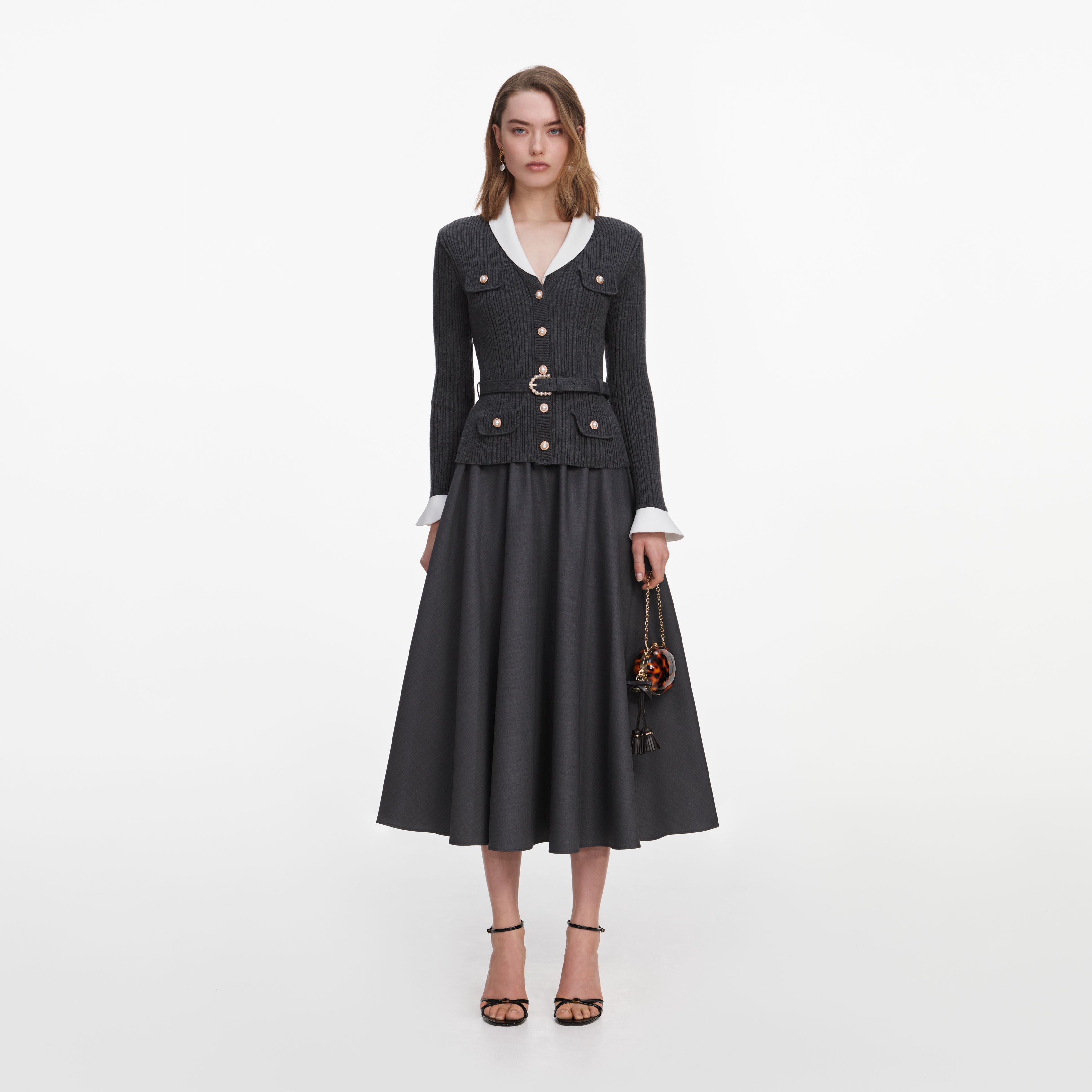 Grey Knit Twill Midi Dress – self-portrait-US